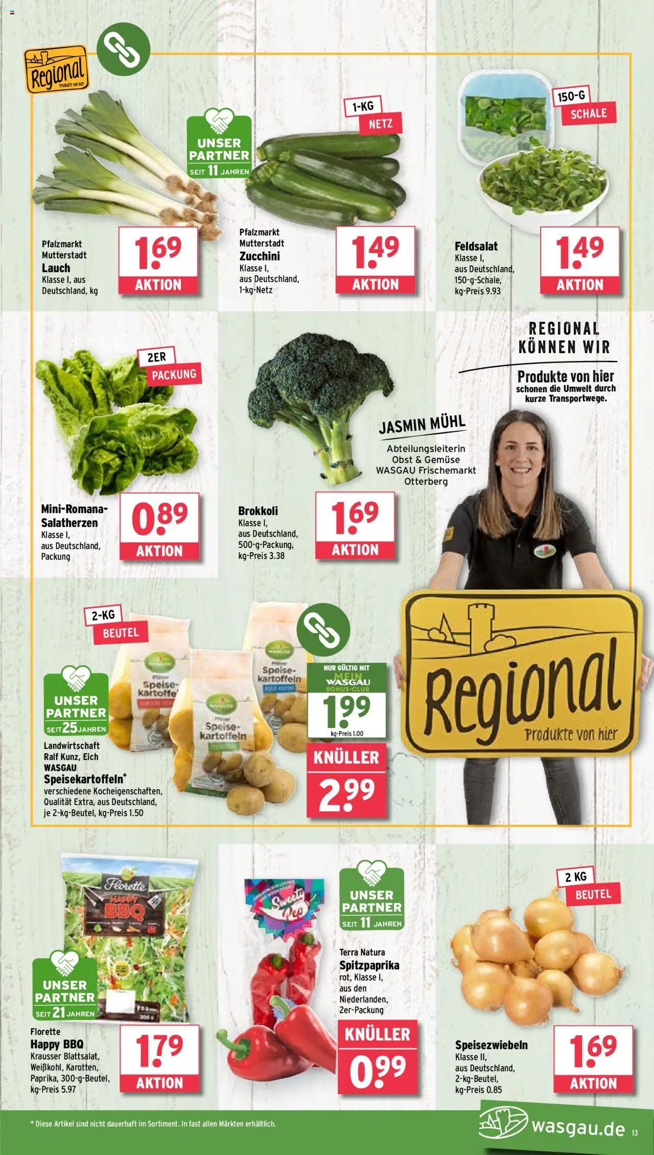 Wasgau Prospekt 	 - gültig ab dem 18.08.2025 | Seite: 13 | Produkte: Kartoffeln, Obst, Brokkoli, Zucchini