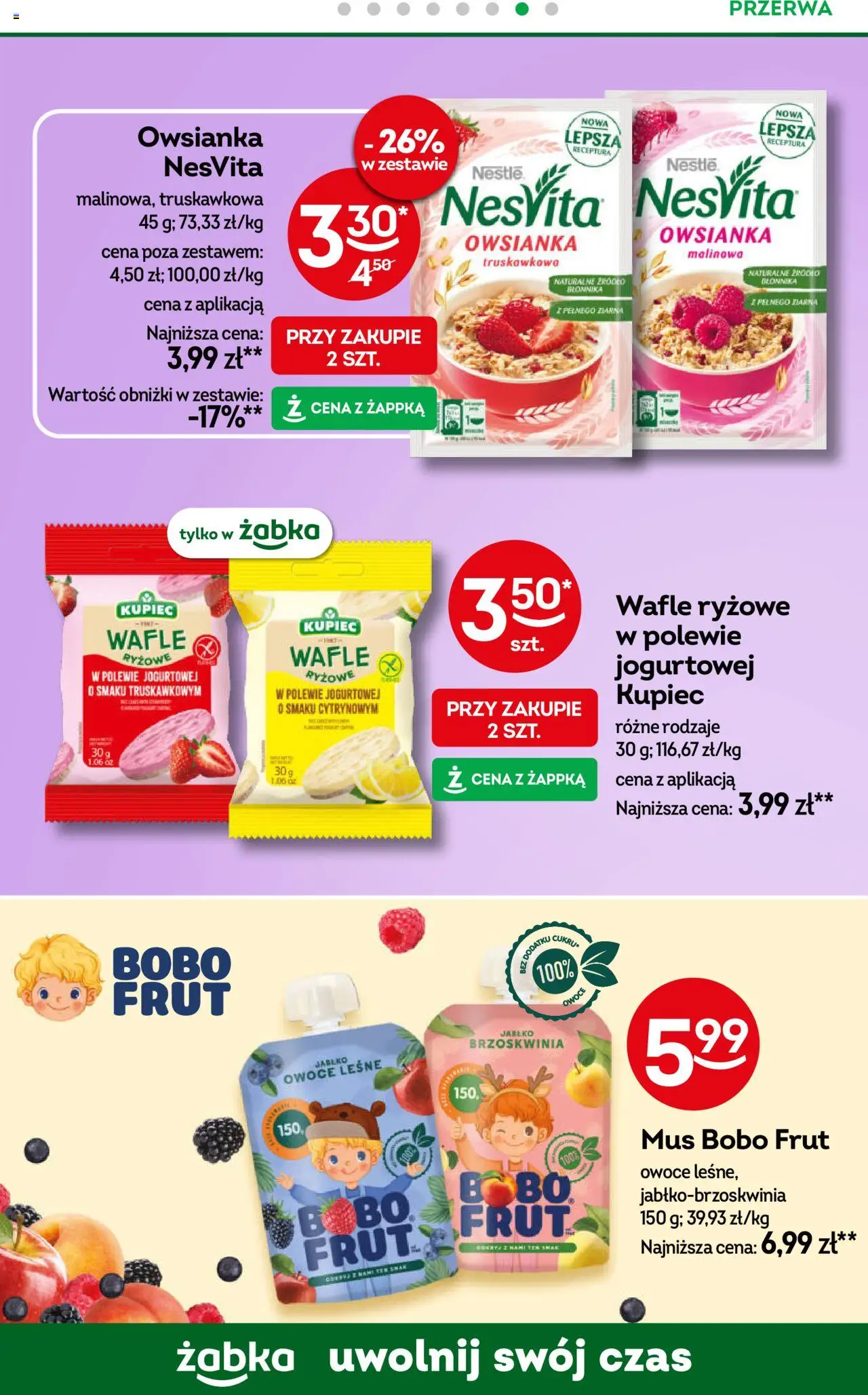 Żabka Gazetka od 08.10.2025 | Strona: 62 | Produkty: Owsianka, Wafle, Bobo frut, Owoce