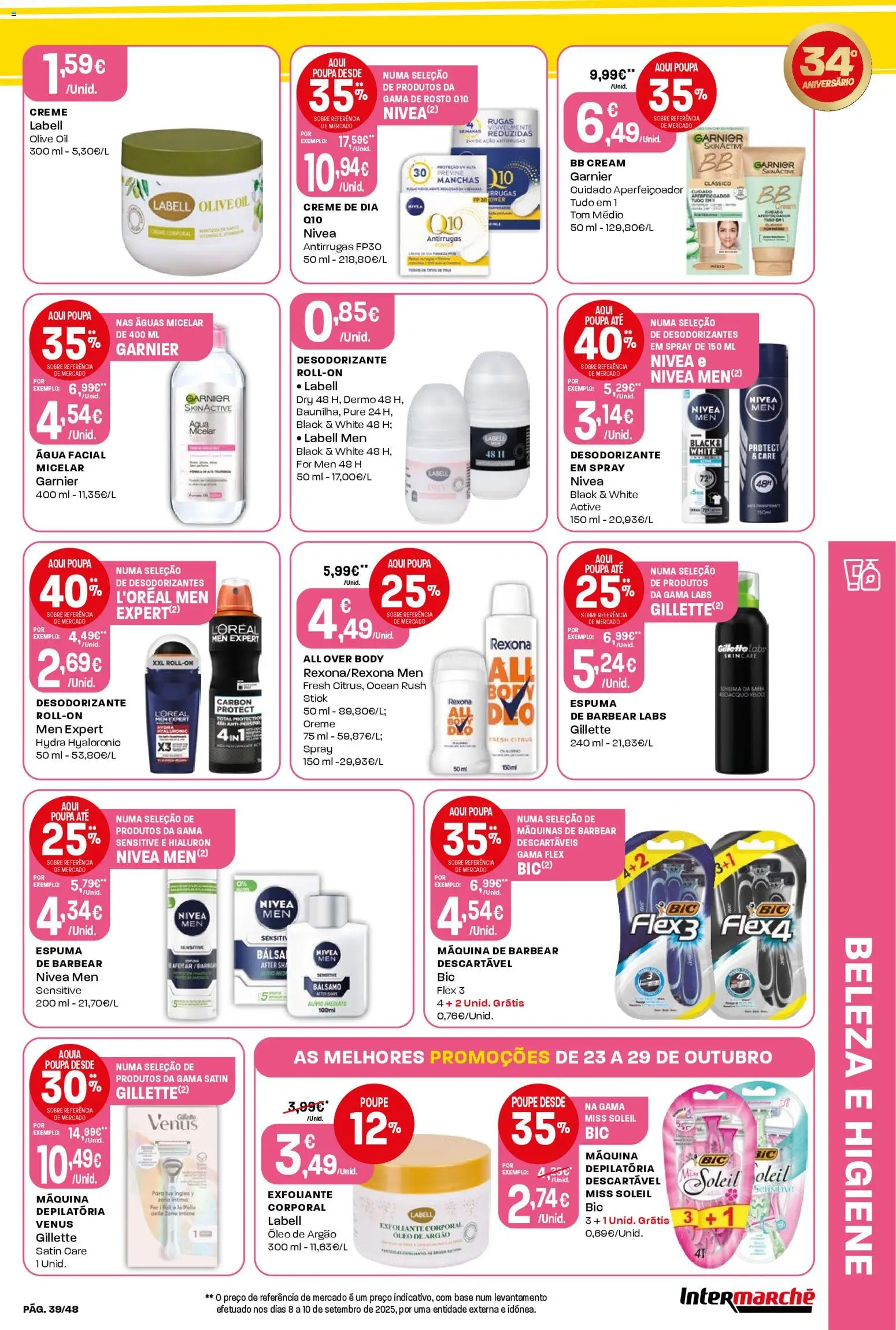 Intermarché folheto │ válido de 23.10.2025 | Página: 39 | Produtos: Agua, Máquina de barbear, Base, Creme