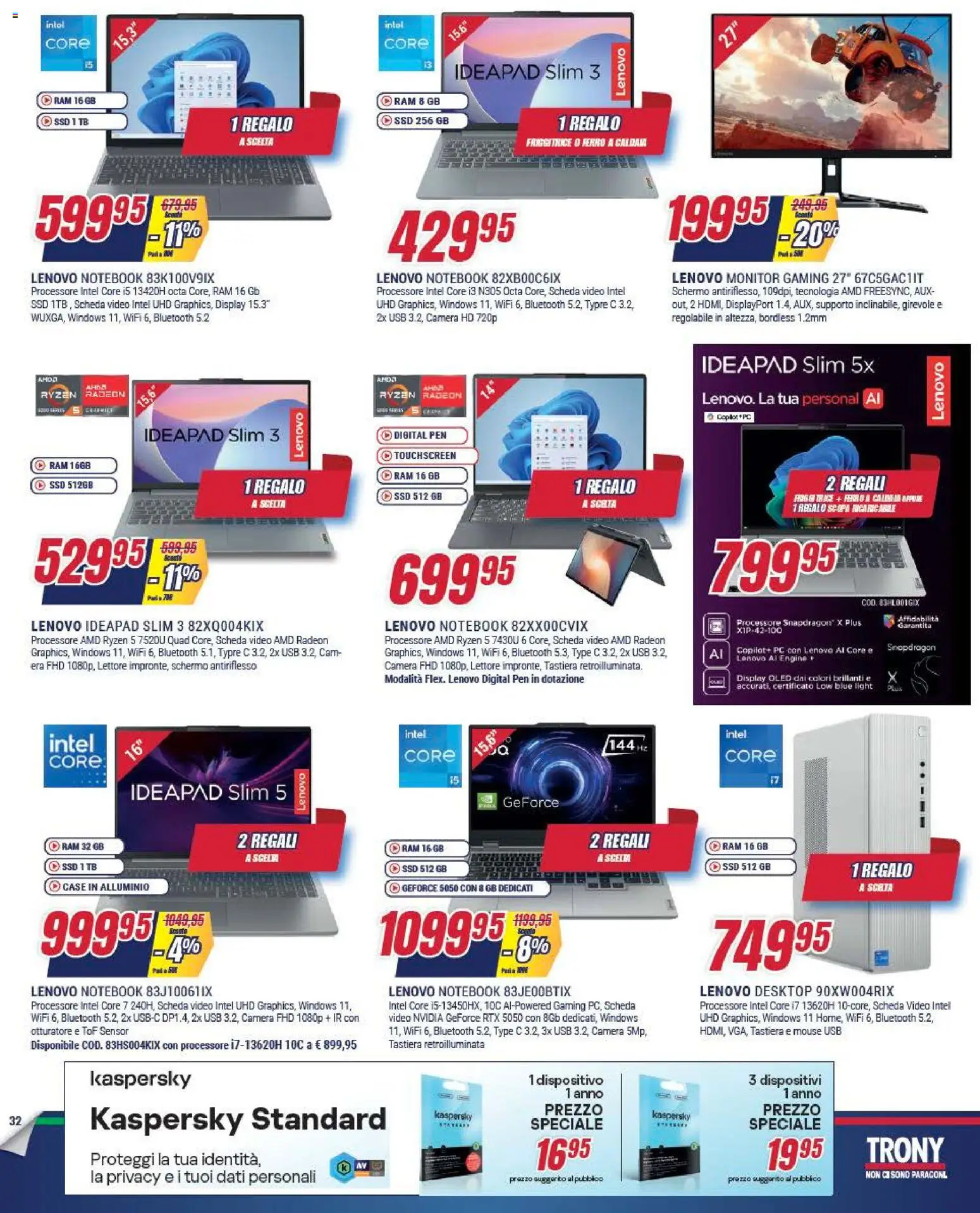 Volantino Trony del 09.04.2026 | Pagina: 32 | Prodotti: Schermo, Monitor, Mouse, Alluminio