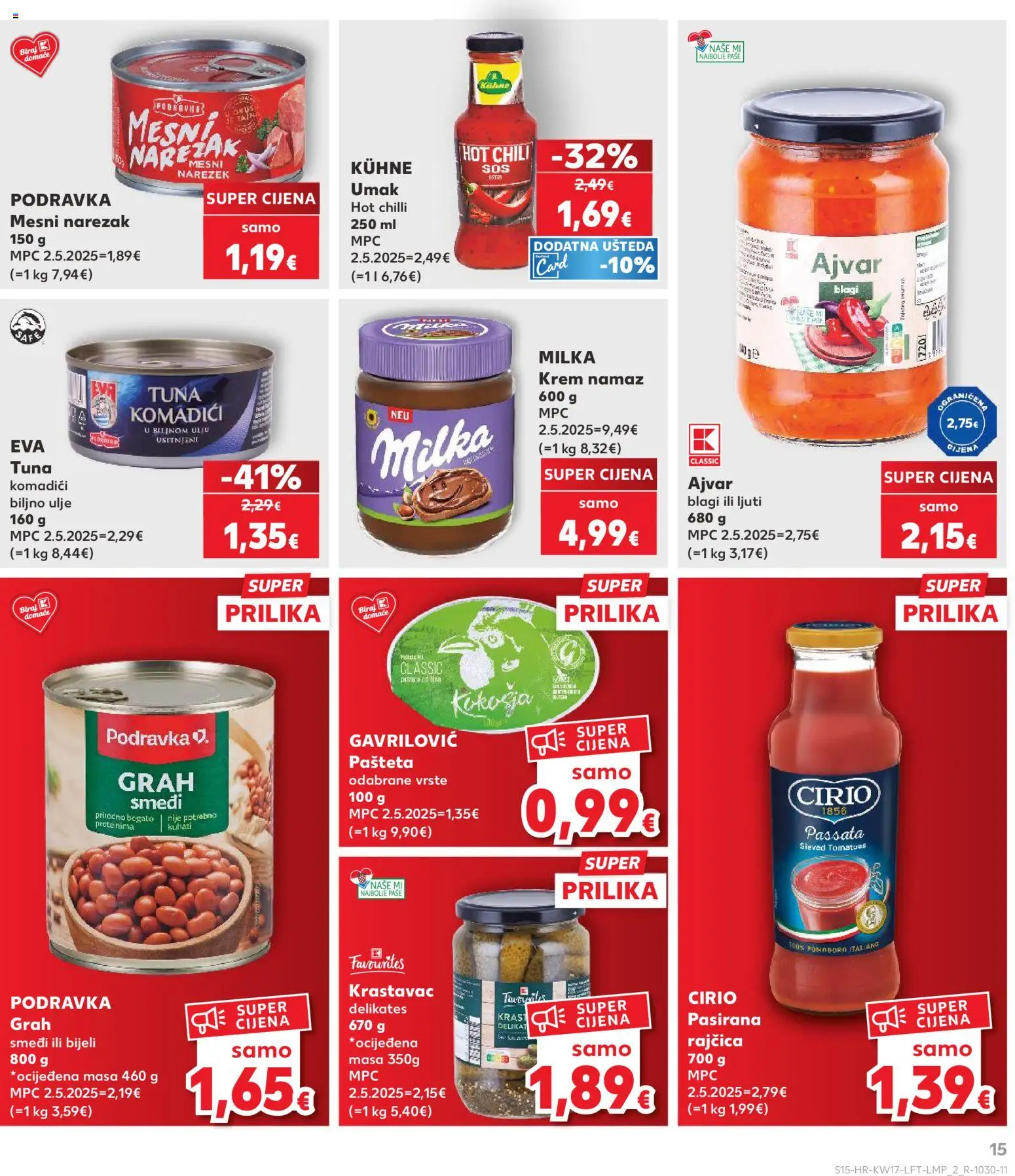 Kaufland katalog | vrijedi od 22.04.2026 | Stranica: 15 | Proizvodi: Ajvar, Narezak, Pašteta, Milka