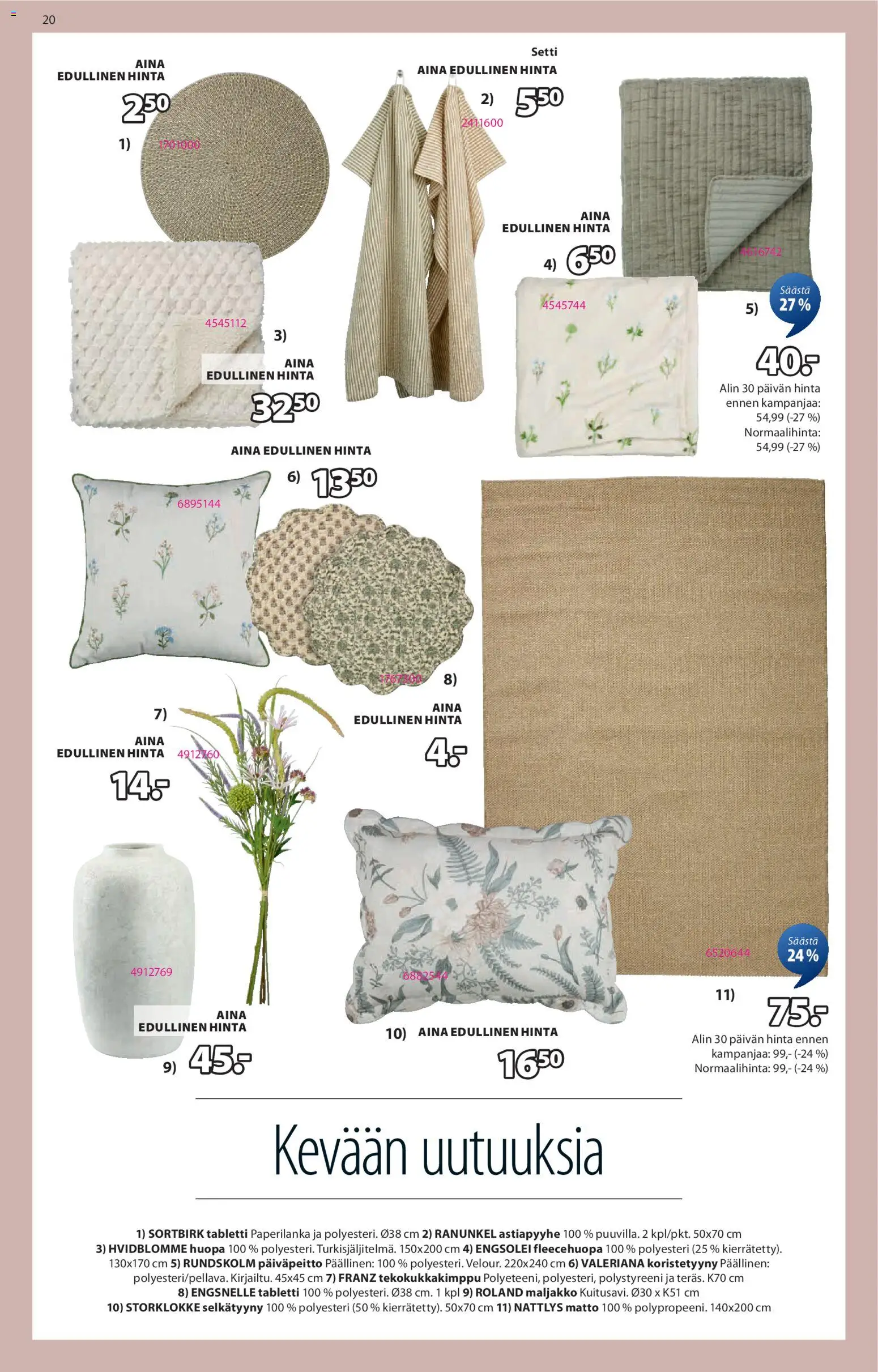 JYSK tarjoukset – voimassa 12.03.2026 alkaen | Sivu: 20 | Tuotteet: Maljakko, Koristetyyny, Tabletti, Huopa