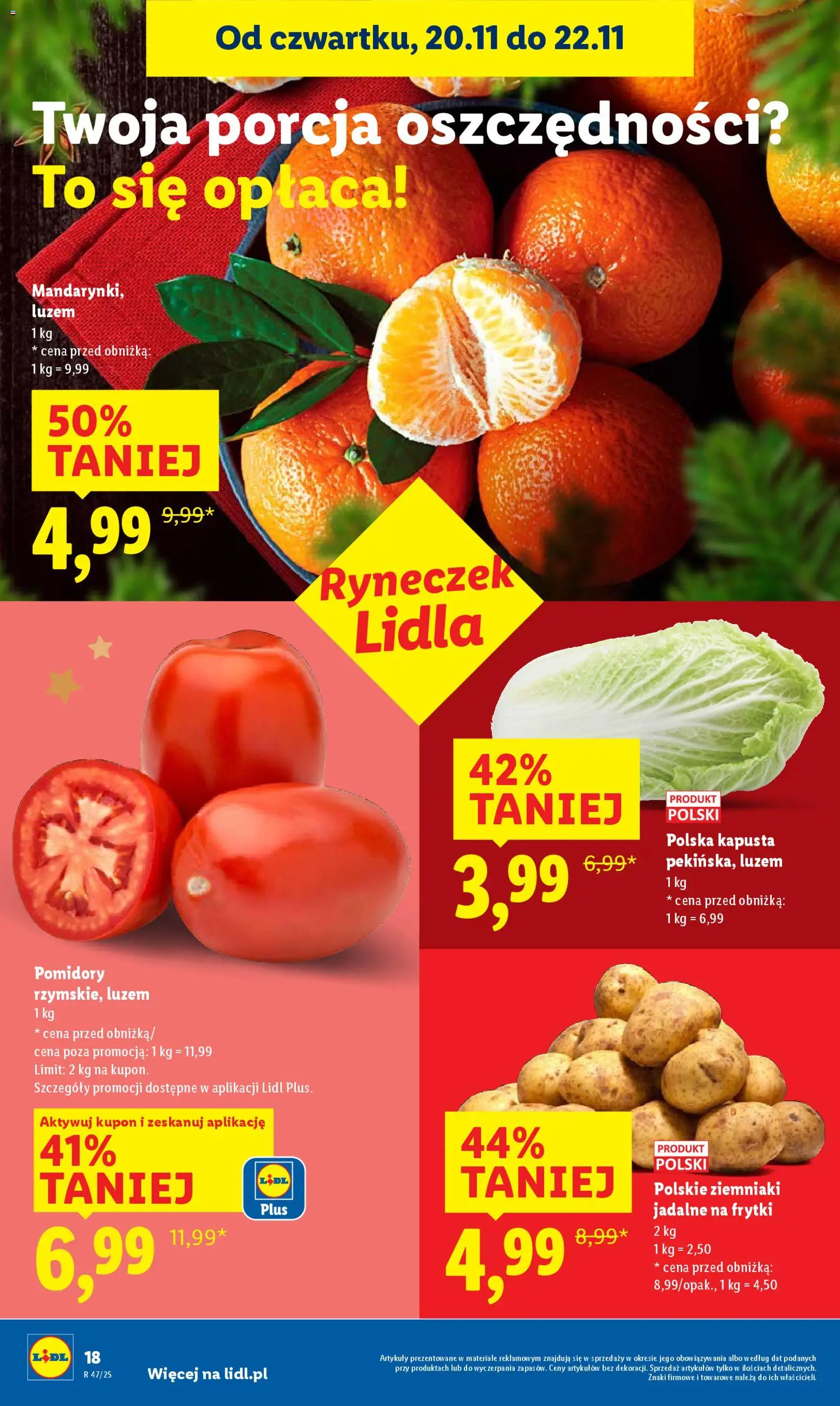 Lidl Gazetka od 20.11.2025 | Strona: 20 | Produkty: Kapusta, Pomidory, Frytki, Ziemniaki