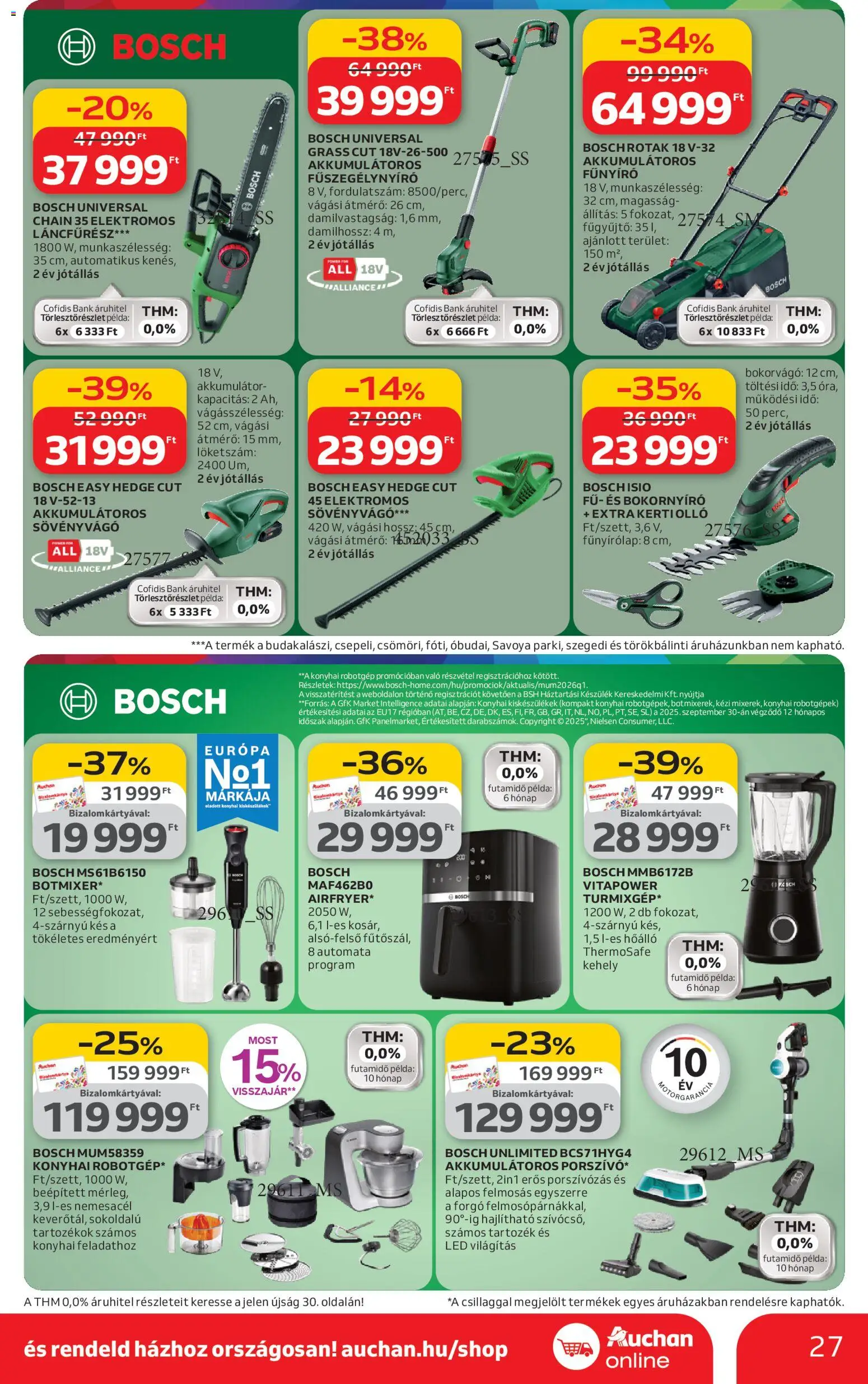 Auchan akciós ujság - amely érvényes a következő dátumtól: 05.03.2026 | Oldal: 27 | Termékek: Robotgép, Fűnyíró, Fűszegélynyíró, Kés