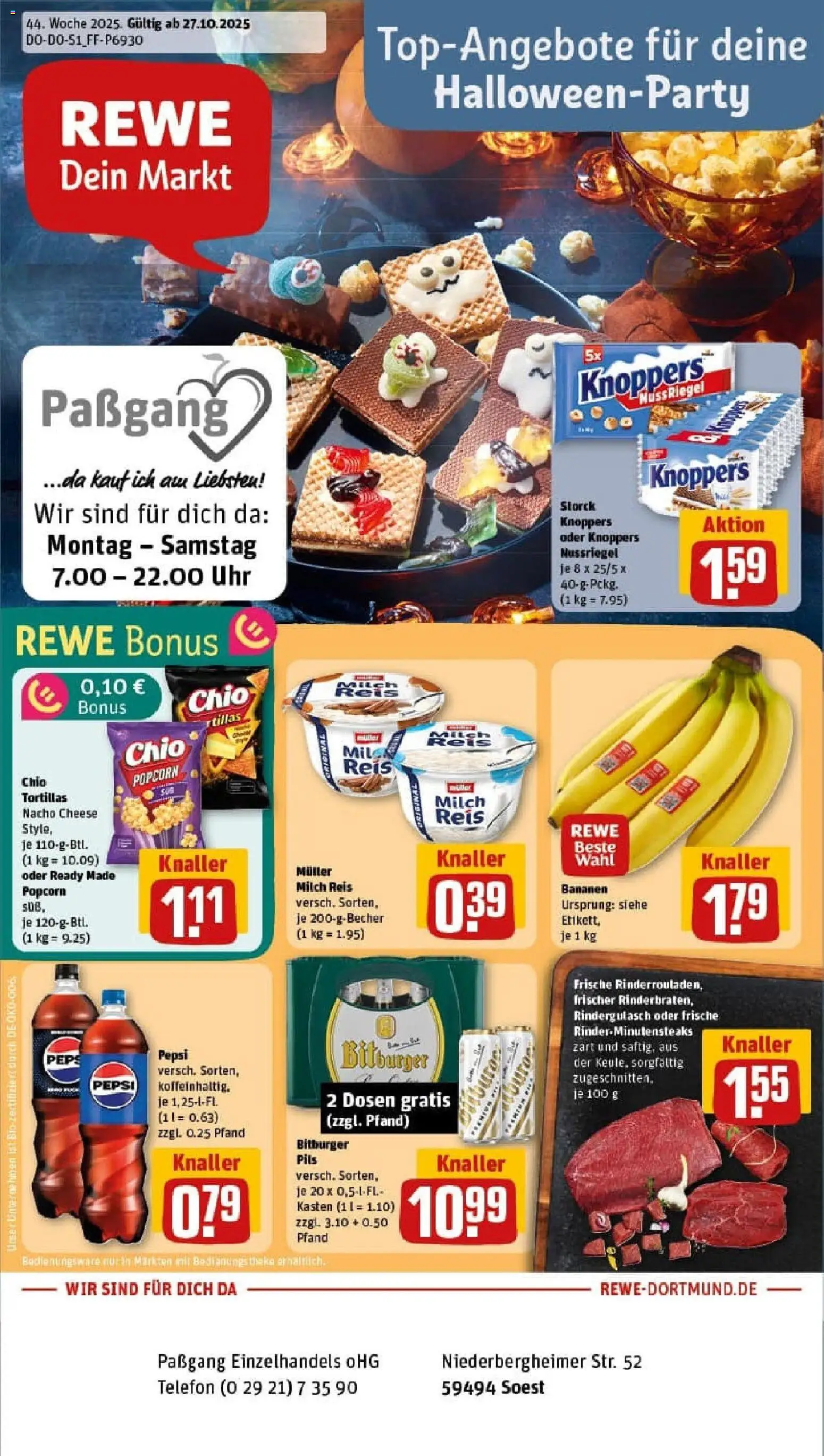 Rewe prospekt Soest	 – gültig ab 26.10.2025 | Seite: 1 | Produkte: Bitburger, Milch, Bananen, Chio tortillas