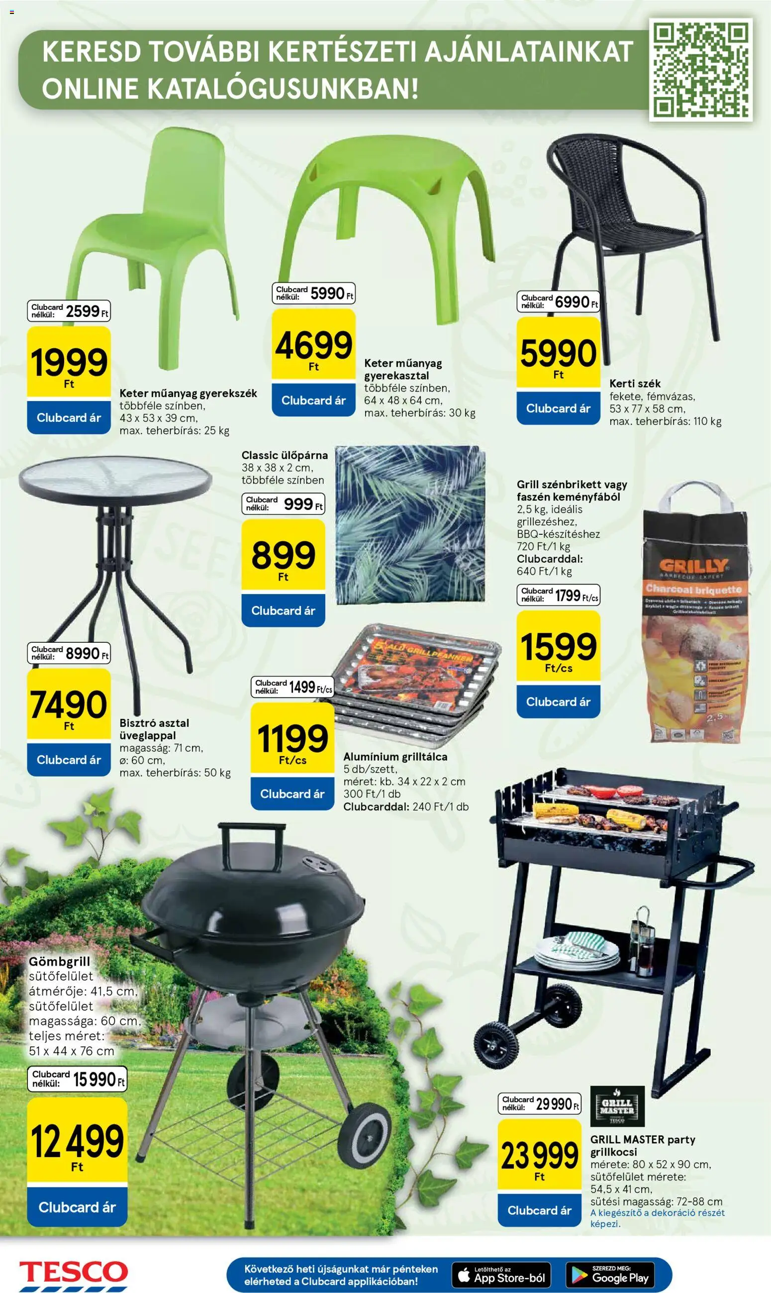 Tesco akciós ujság - amely érvényes a következő dátumtól: 16.04.2026 | Oldal: 12 | Termékek: Grilltálca, Grill, Kerti szék, Ülőpárna