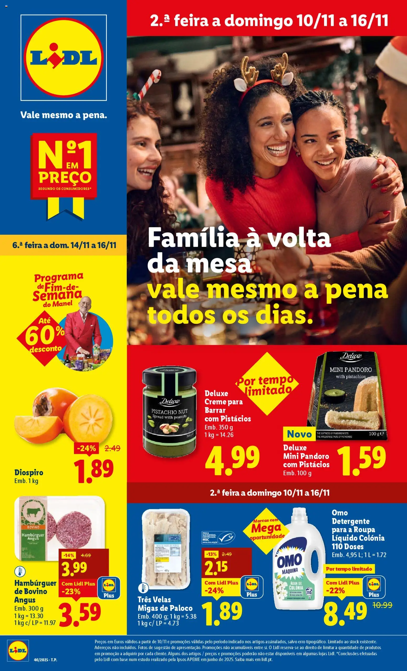 Lidl folheto │ válido de 10.11.2025 | Página: 1 | Produtos: Agua, Hambúrguer, Base, Mesa