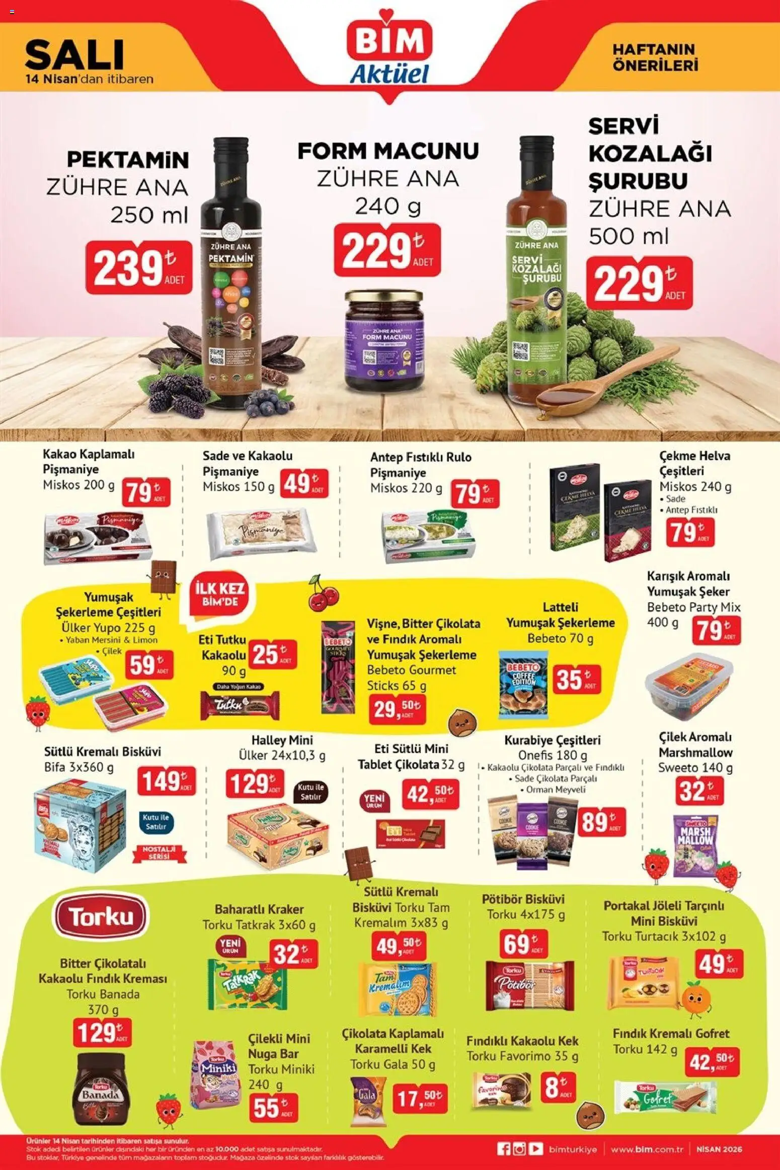 BİM Katalog - 14.04.2026 tarihinden itibaren geçerlidir | Sayfa: 1 | Ürünler: Çikolata, Çilek, Kurabiye, Tablet