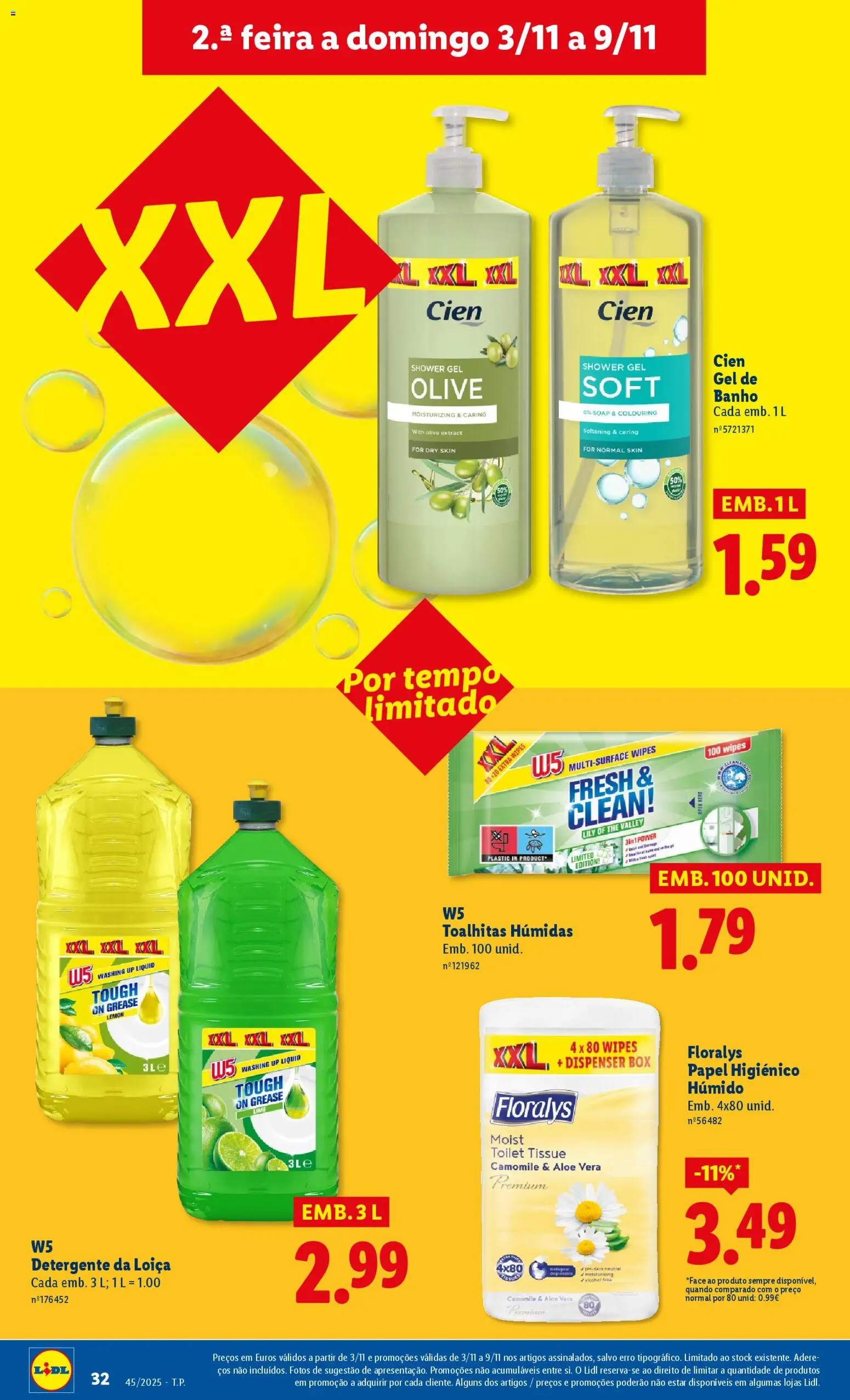 Lidl folheto │ válido de 03.11.2025 | Página: 32 | Produtos: Papel higiénico, Gel de banho, Detergente, Banho