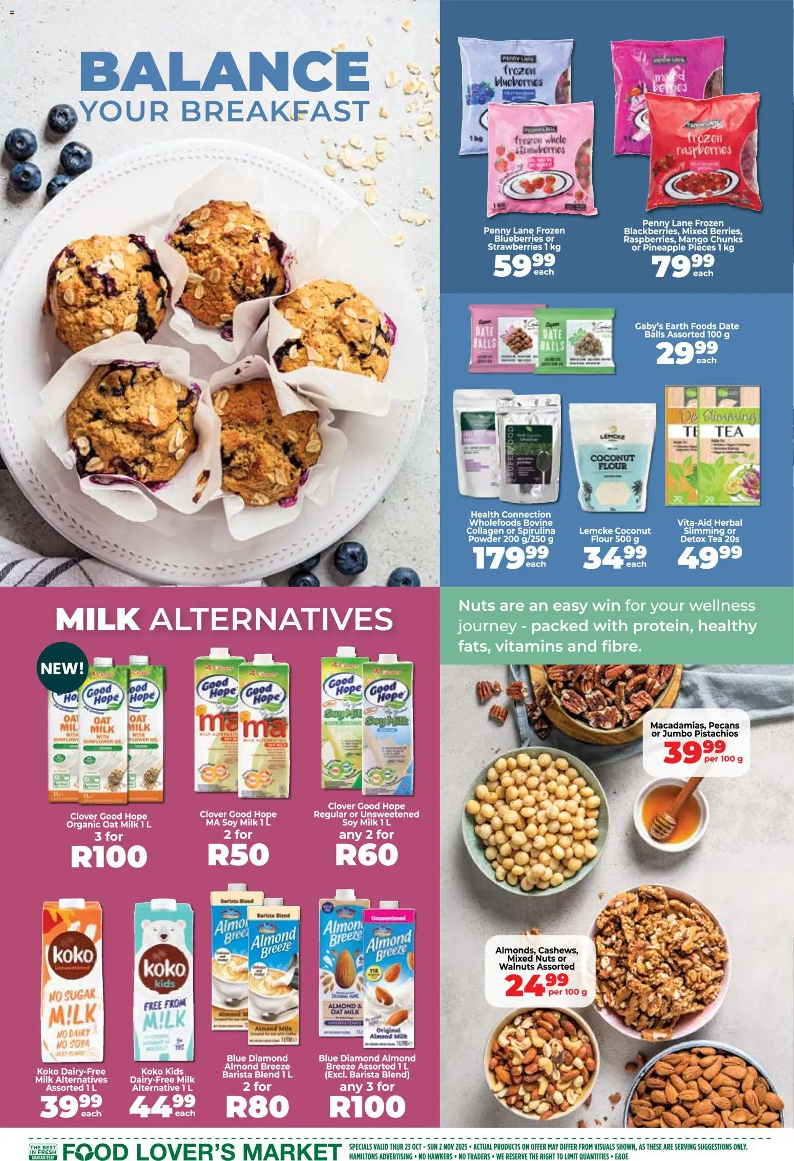 New Food Lover's Market catalogue – valid from 23.10.2025 | Page: 2 | Products: Vitamins, Milk, Tea, Strawberries