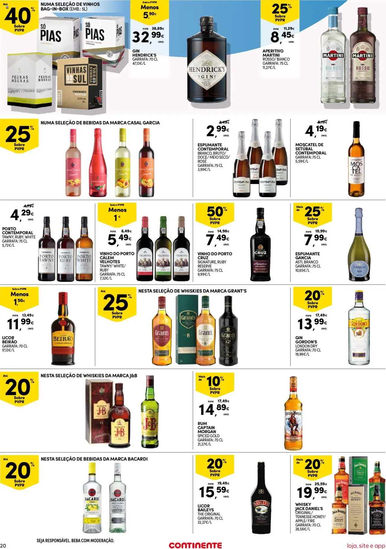 Continente Semanal Continente Bom Dia │ válido de 12.08.2025 | Página: 20 | Produtos: Rum, Licor, Vinho, Gin