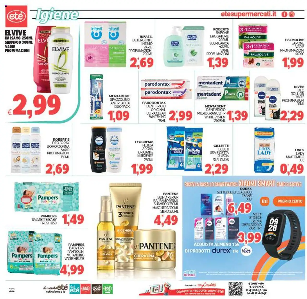 Volantino Eté del 19.08.2025 | Pagina: 22 | Prodotti: Shampoo, Crema depilatoria, Detergente, Smartwatch