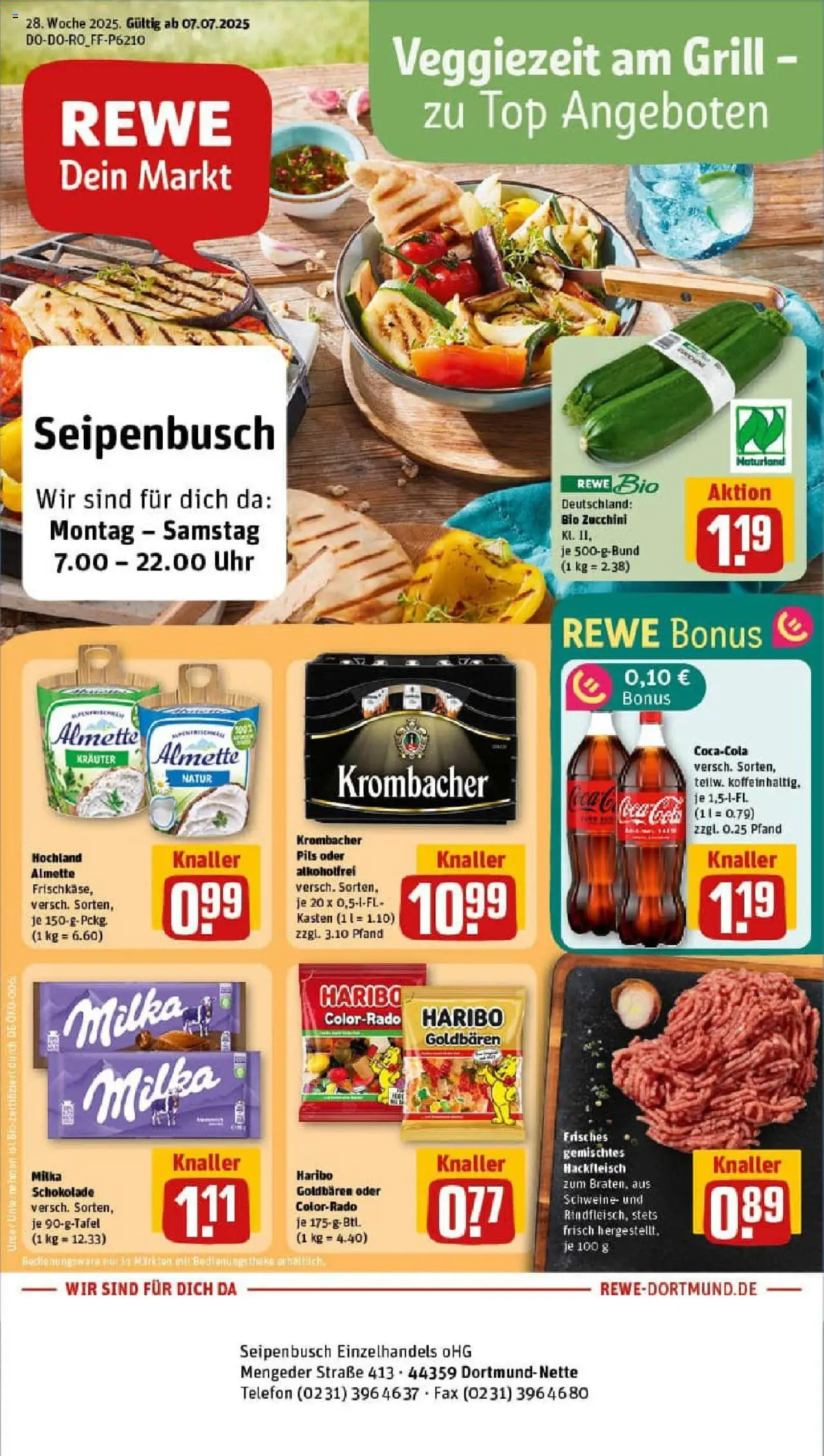 Rewe prospekt Dortmund	 - gültig ab dem 06.07.2025 | Seite: 1 | Produkte: Schokolade, Krombacher, Telefon, Uhr