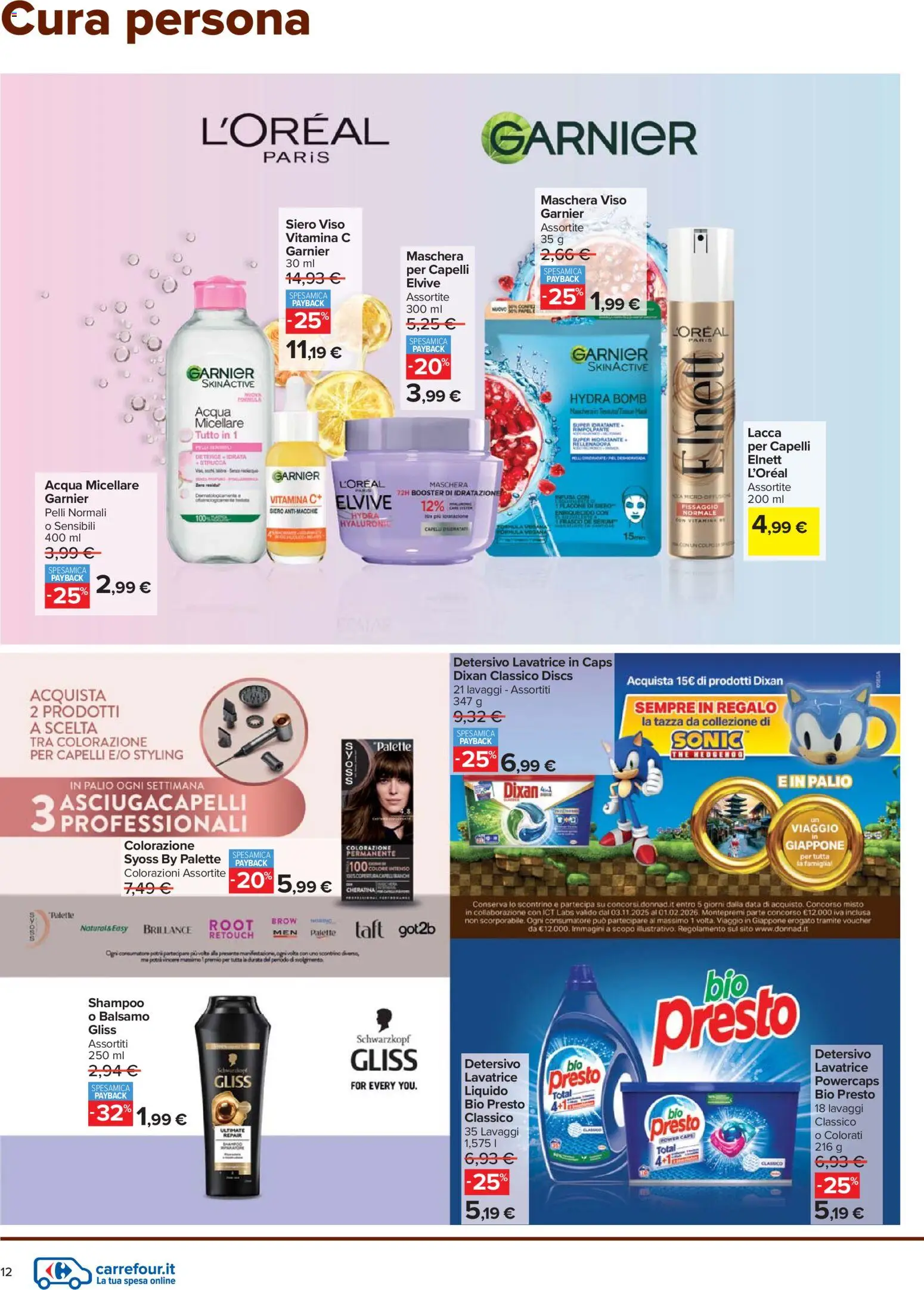 Volantino Carrefour del 27.11.2025 | Pagina: 12 | Prodotti: Shampoo, Maschera, Acqua, Asciugacapelli