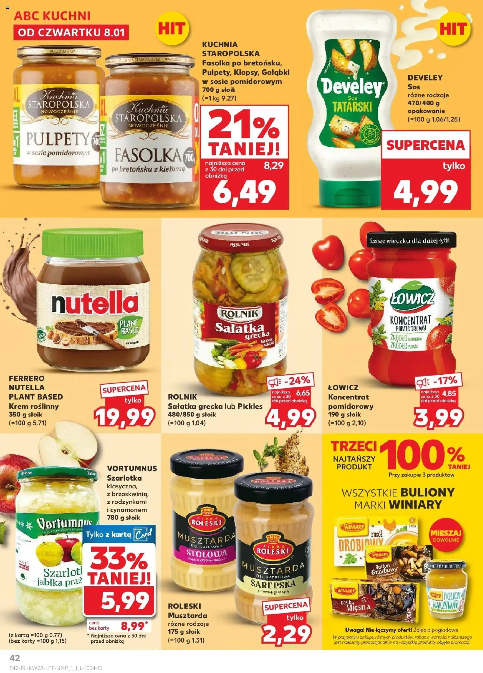 Kaufland gazetka od 08.01.2026 | Strona: 42 | Produkty: Kiełbasa, Nutella, Krem, Sałatka
