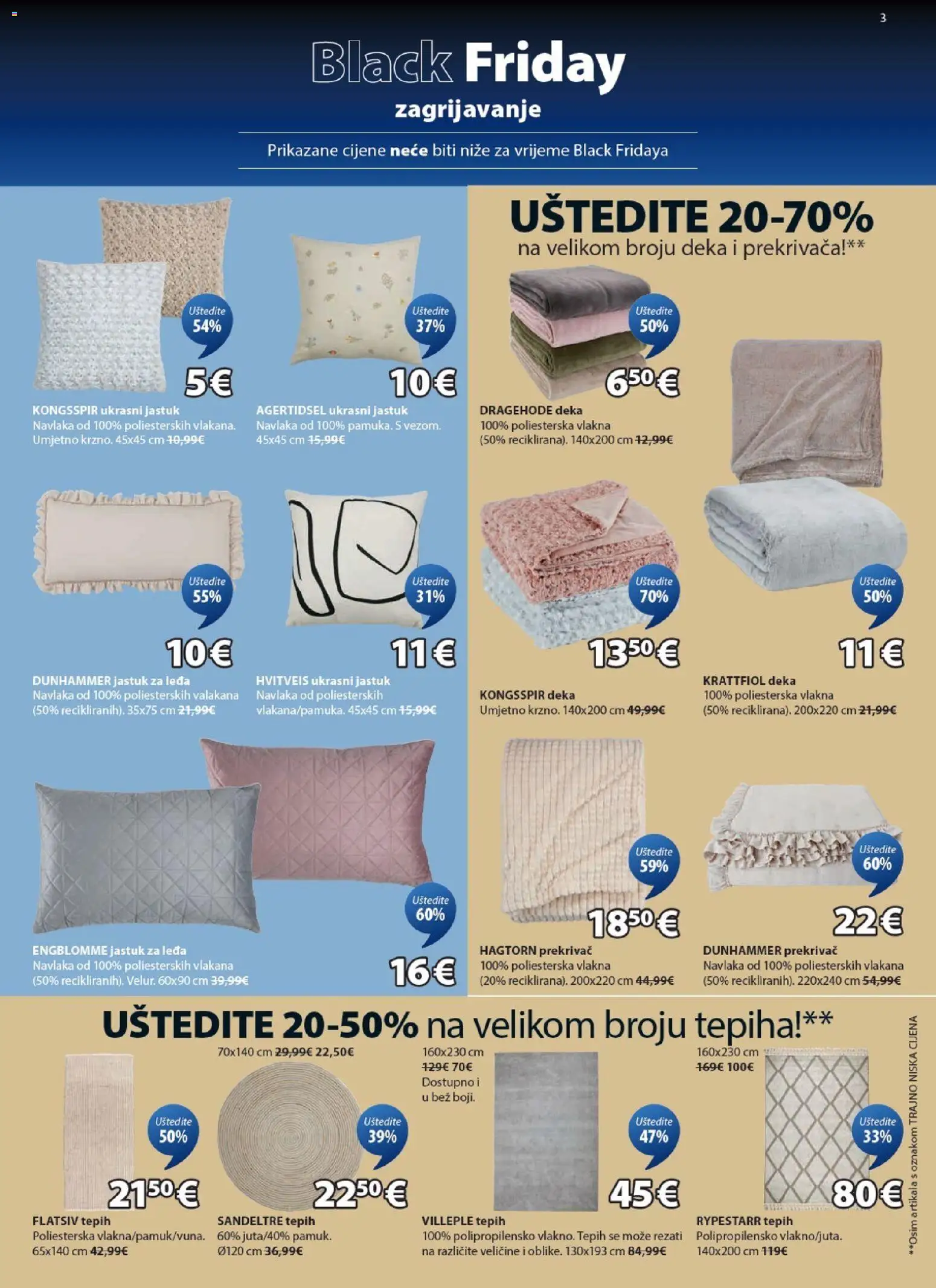 JYSK katalog | vrijedi od 19.11.2025 | Stranica: 3 | Proizvodi: Jastuk, Tepih, Deka