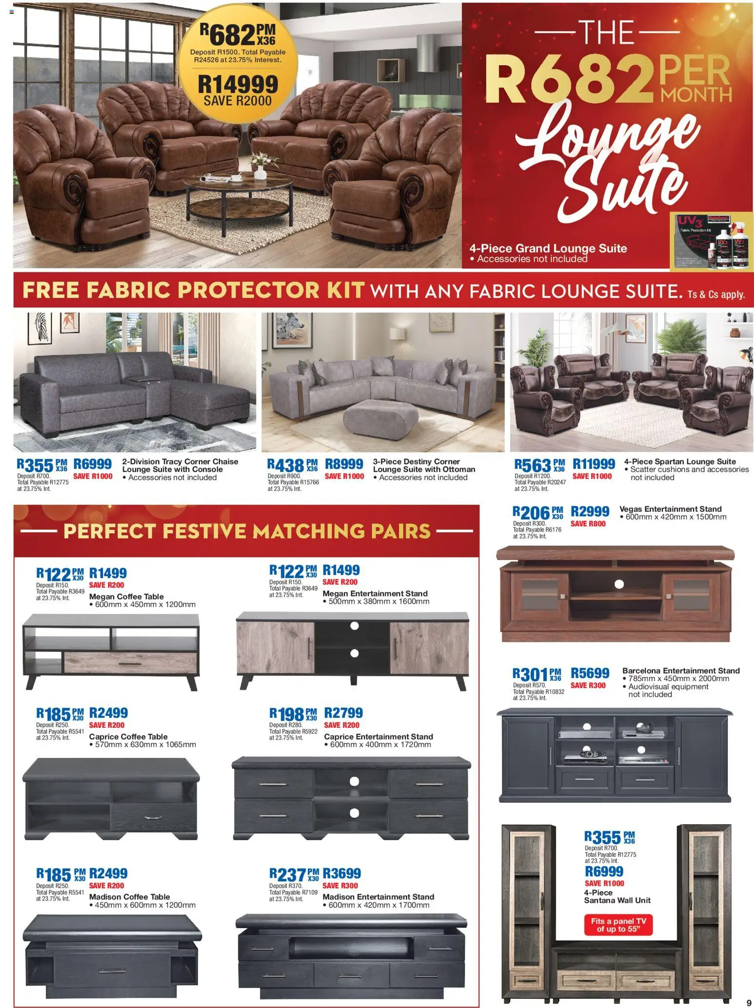 New OK Furniture catalogue – valid from 08.12.2025 | Page: 9 | Products: Table, Wall unit, Lounge suite, Chaise