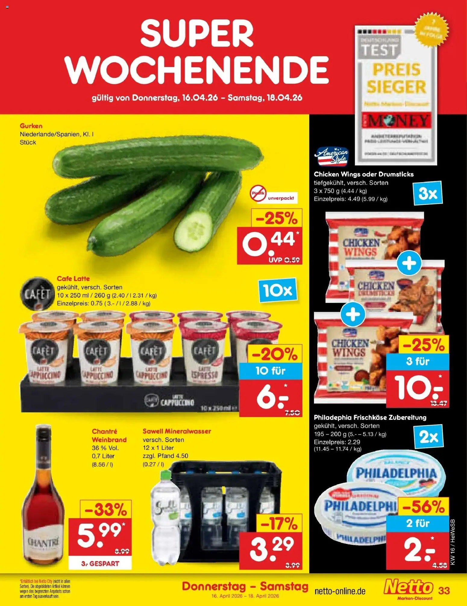 Netto Marken-Discount Prospekt Hamburg	 – gültig ab 13.04.2026 | Seite: 45 | Produkte: Philadelphia, Mineralwasser, Chantré, Gurken
