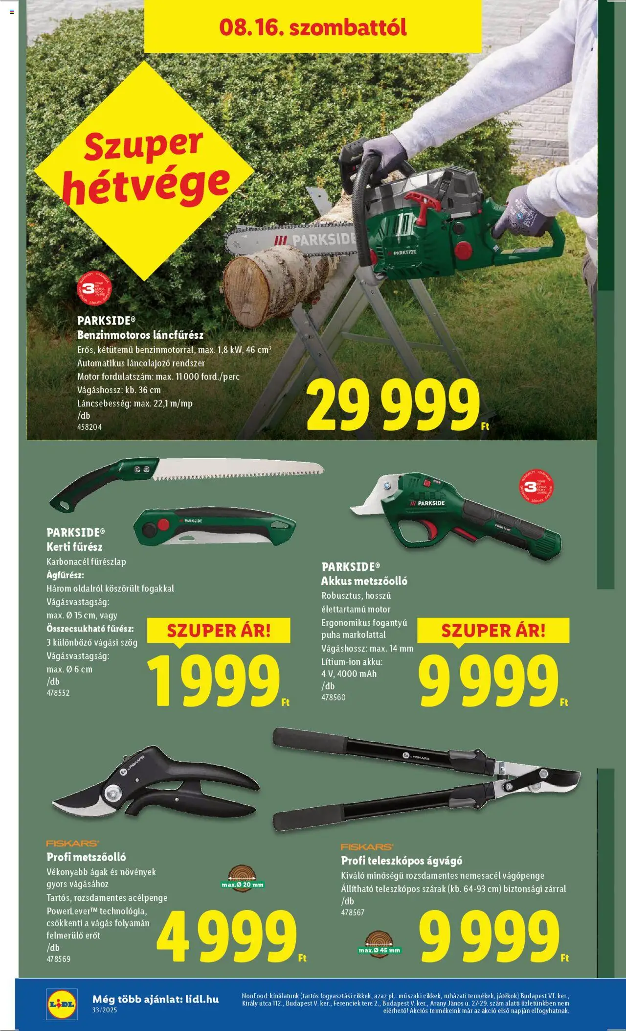 Lidl akciós ujság - amely érvényes a következő dátumtól: 14.08.2025 | Oldal: 44 | Termékek: Parkside, Játékok, Metszőolló, Láncfűrész