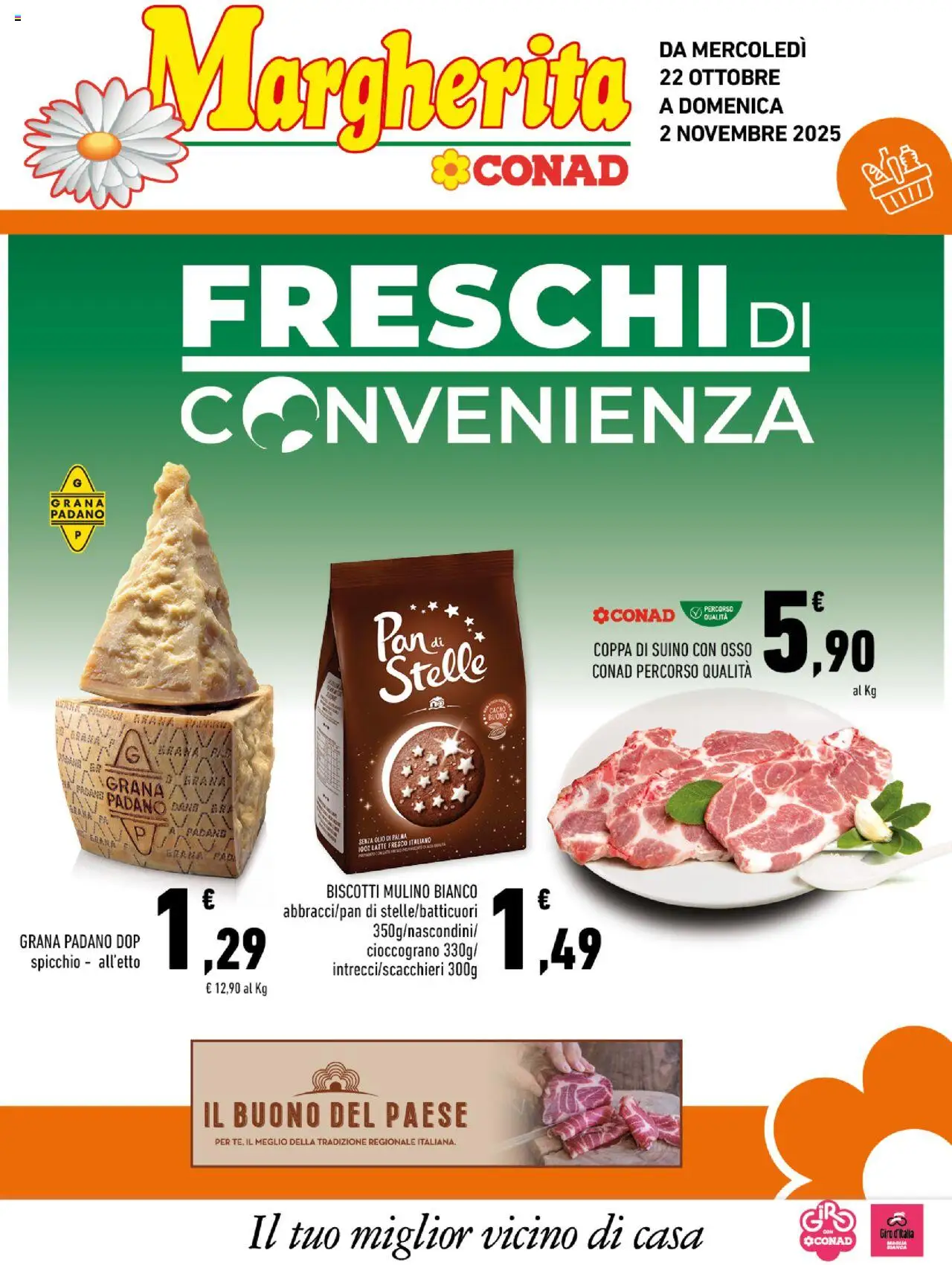 Volantino Conad del 22.10.2025 | Pagina: 1 | Prodotti: Suino, Latte, Olio, Grana Padano