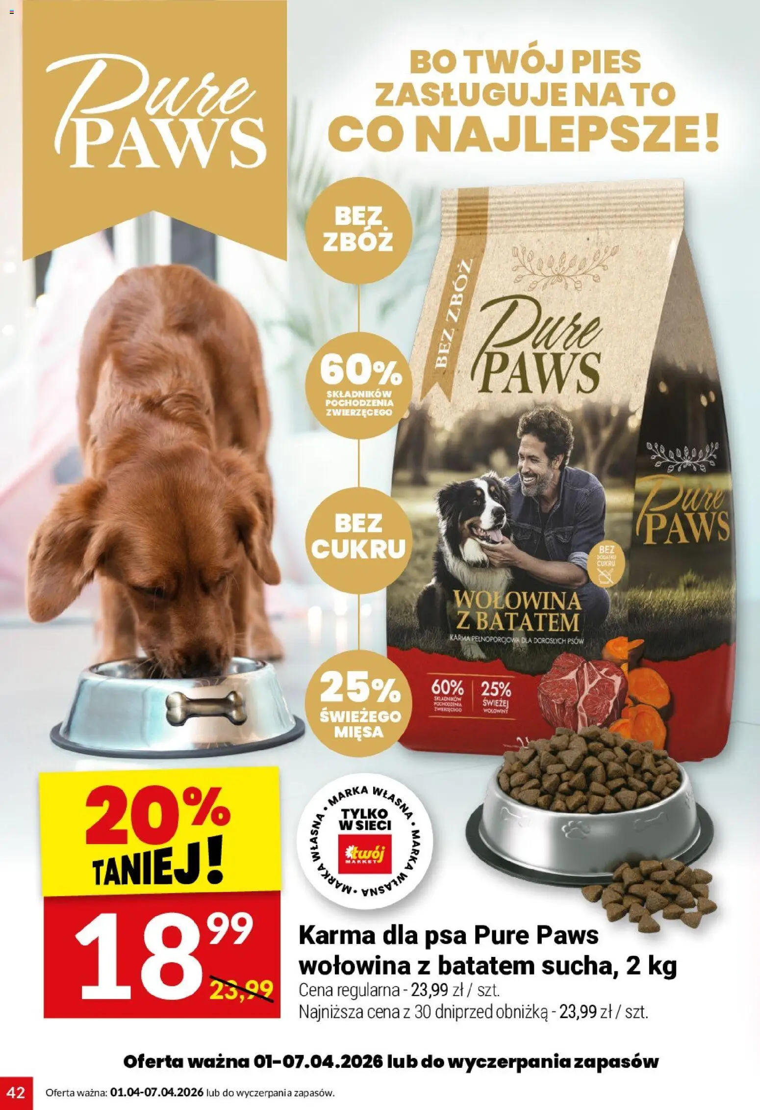 Twój Market gazetka od 01.04.2026 | Strona: 42 | Produkty: Karma dla psa, Wołowina