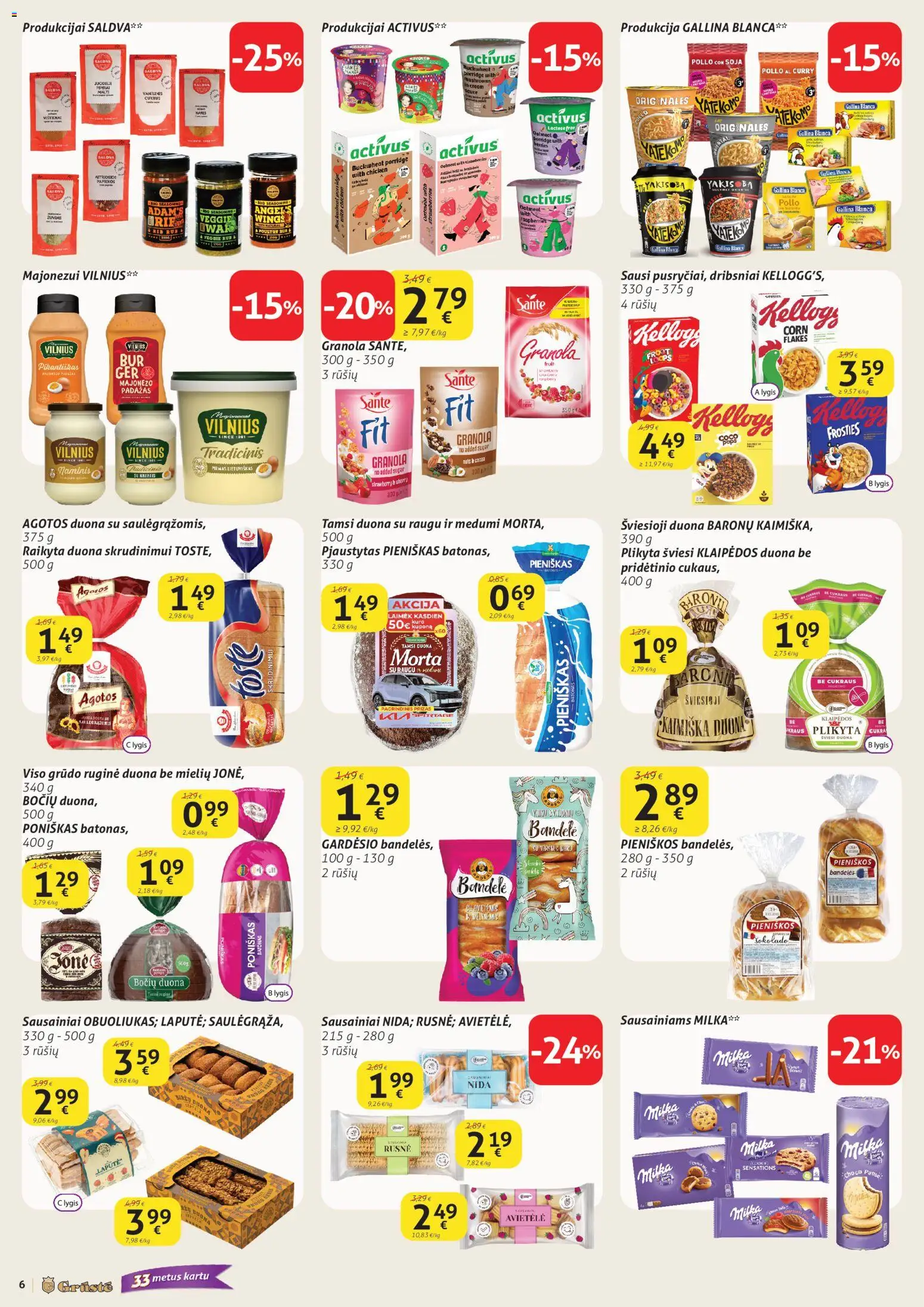 GRUSTE akcijos nuo 11.02.2026 | Puslapis: 6 | Prekių: Sausainiai, Bandelės, Duona, Dribsniai