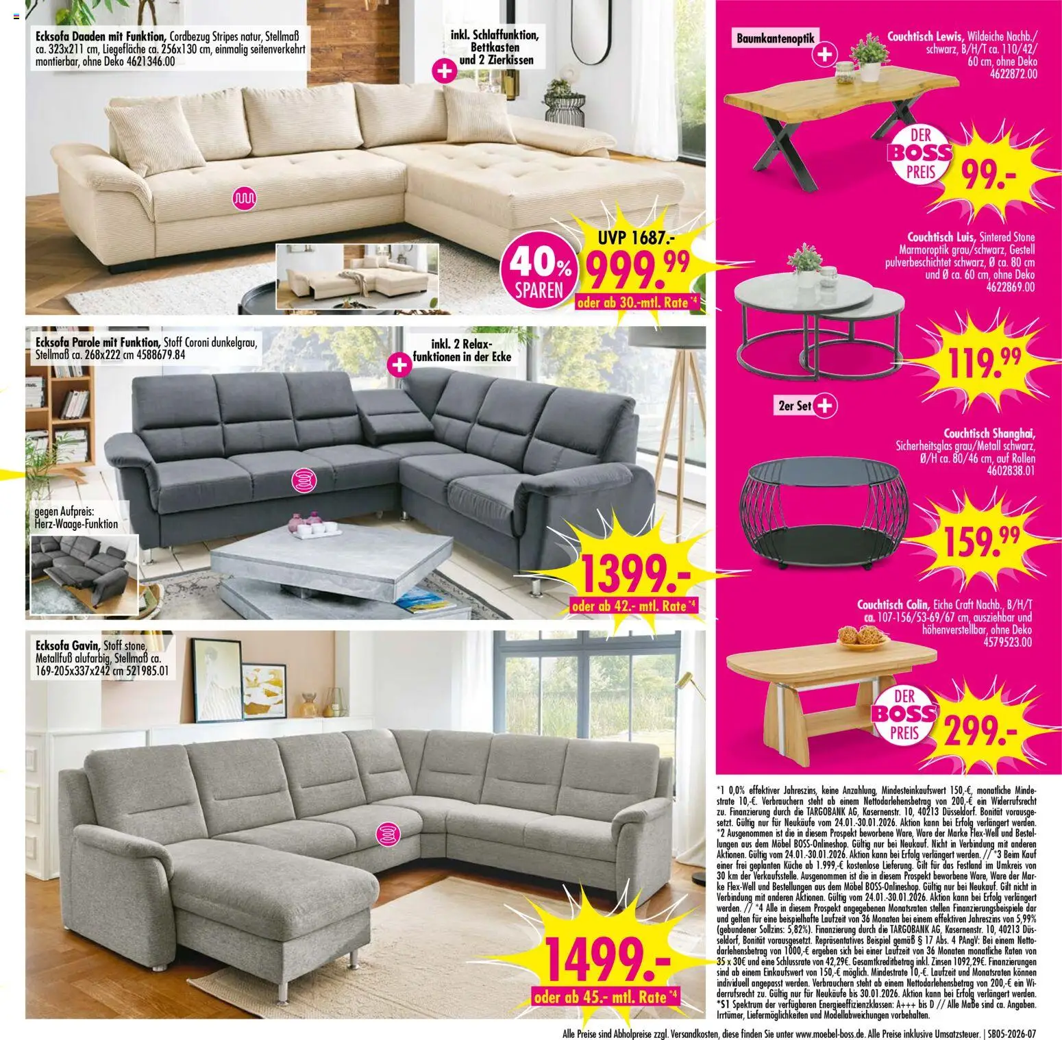 SB Möbel Boss Prospekt 	 – gültig ab 24.01.2026 | Seite: 7 | Produkte: Ecksofa, Couchtisch, Küche
