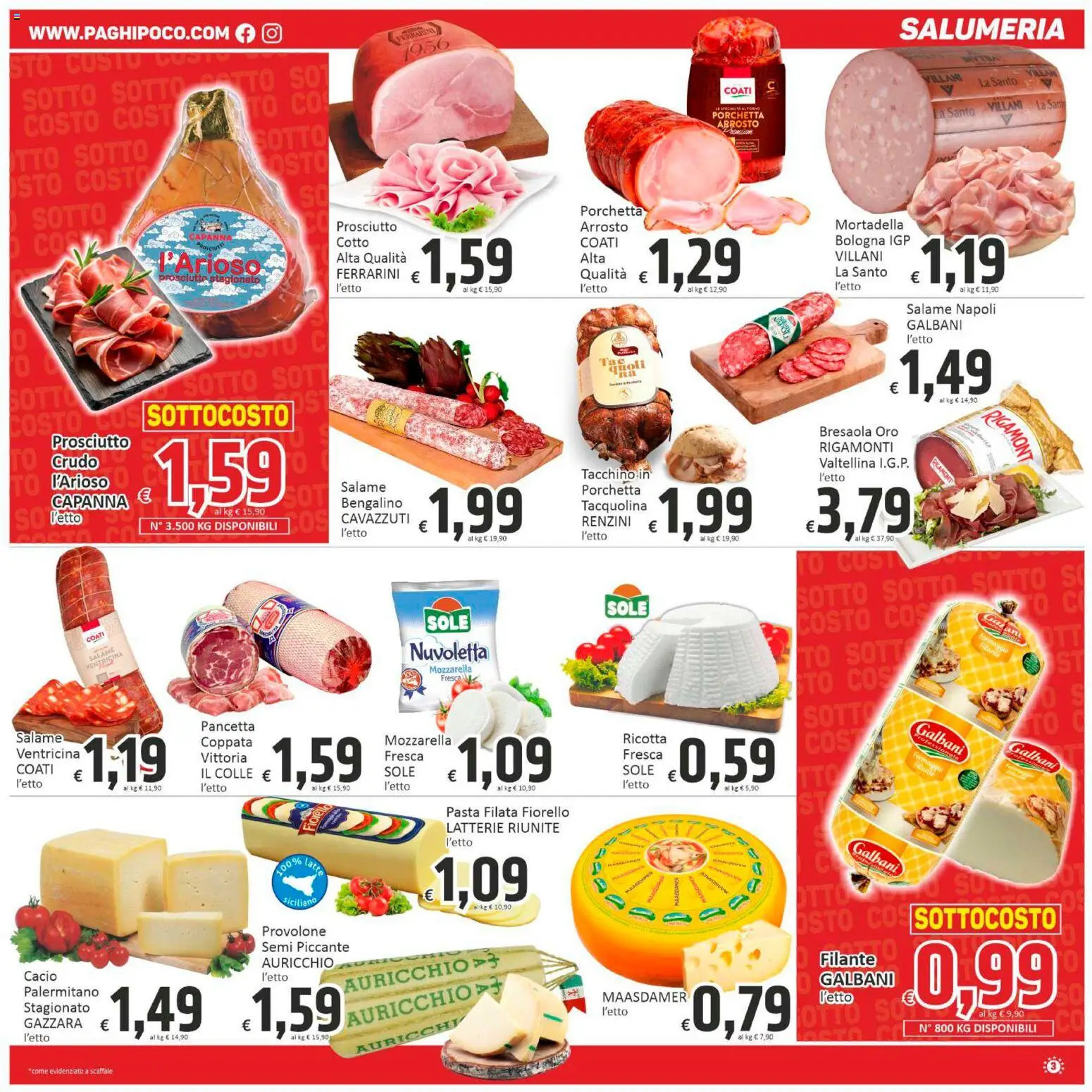 Volantino Paghi Poco del 31.10.2025 | Pagina: 3 | Prodotti: Salame, Pasta, Ricotta, Scaffale