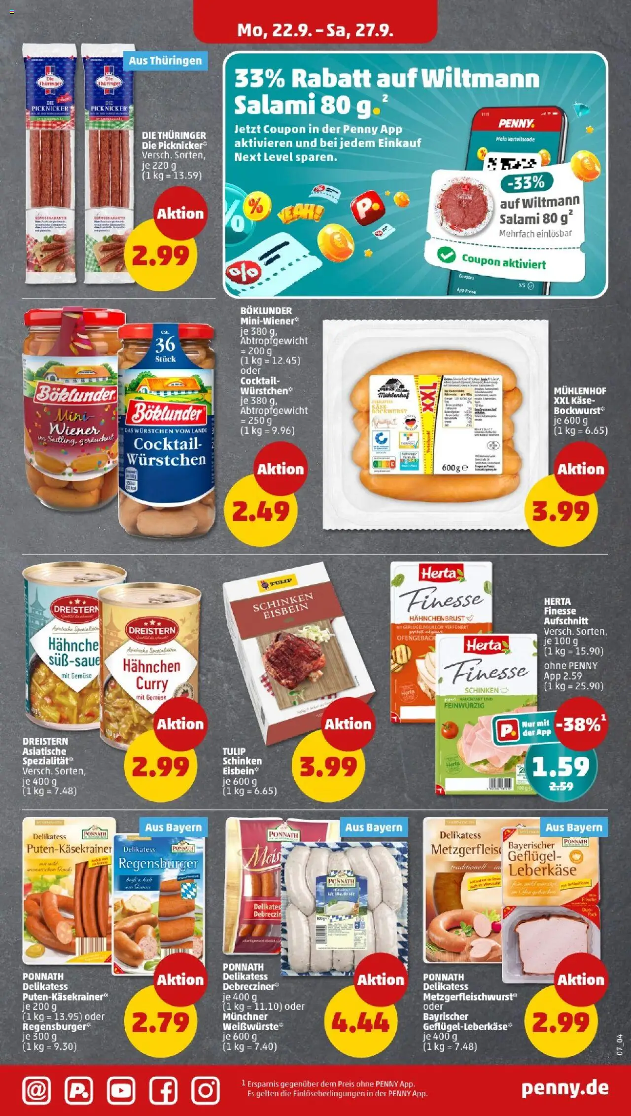 Penny - Bayern  – gültig ab 22.09.2025 | Seite: 9 | Produkte: Bockwurst, Käse, Gemüse, Hahnchenbrust
