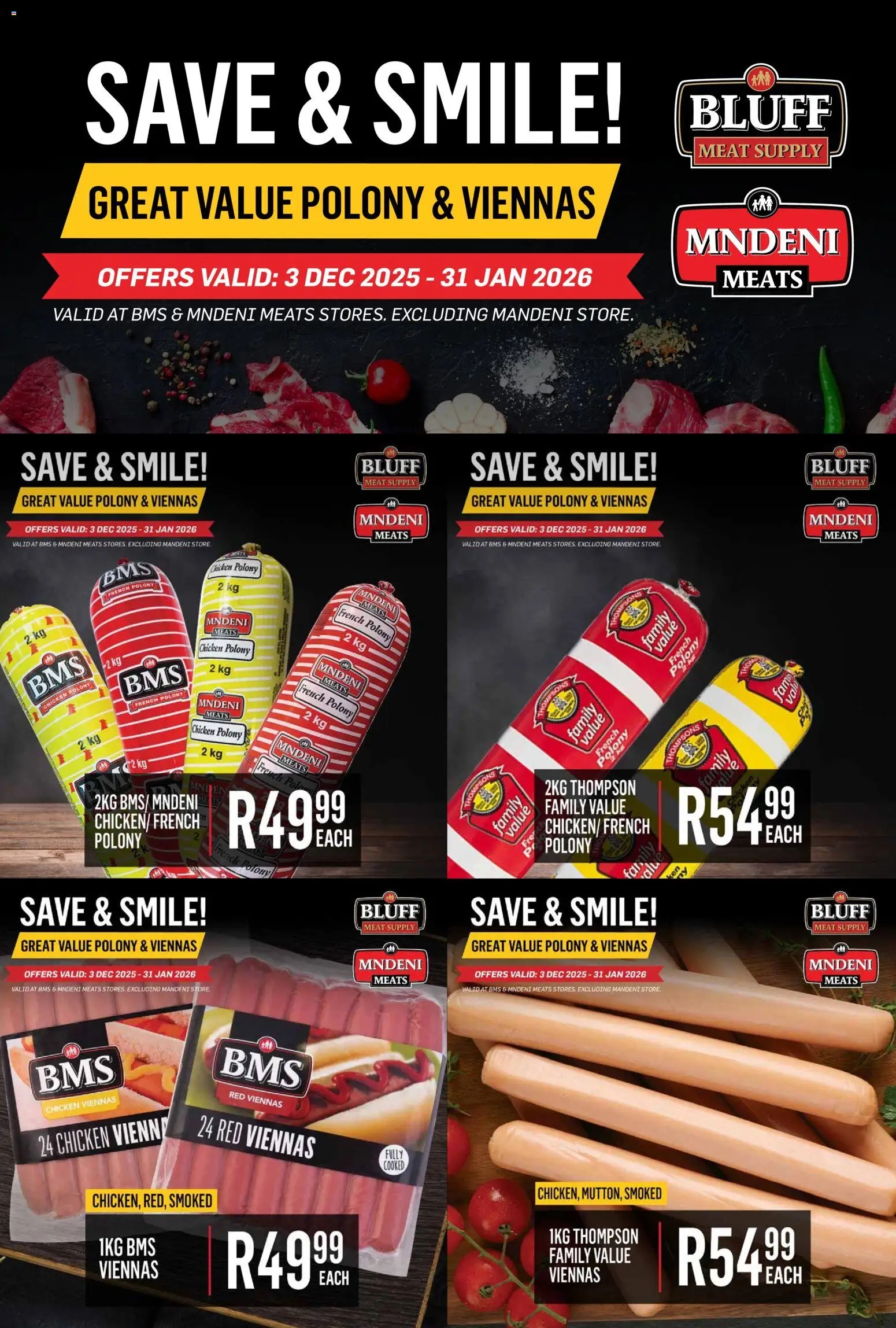 New Bluff Meat Supply catalogue – valid from 03.12.2025 | Page: 1 | Products: Polony, Chicken