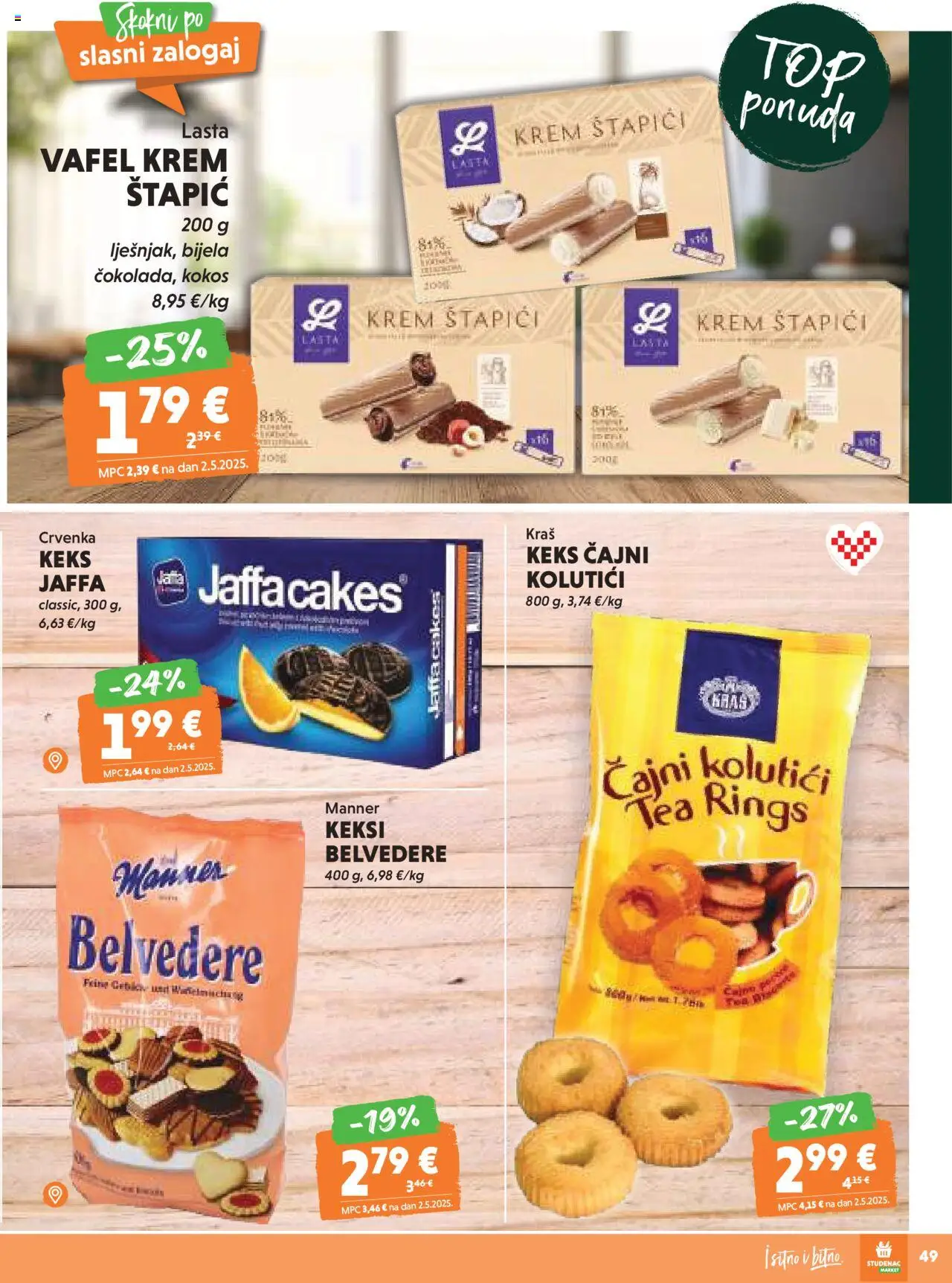 Studenac katalog | vrijedi od 27.08.2025 | Stranica: 49 | Proizvodi: Čajni kolutići, Keksi, Keks, Štapići