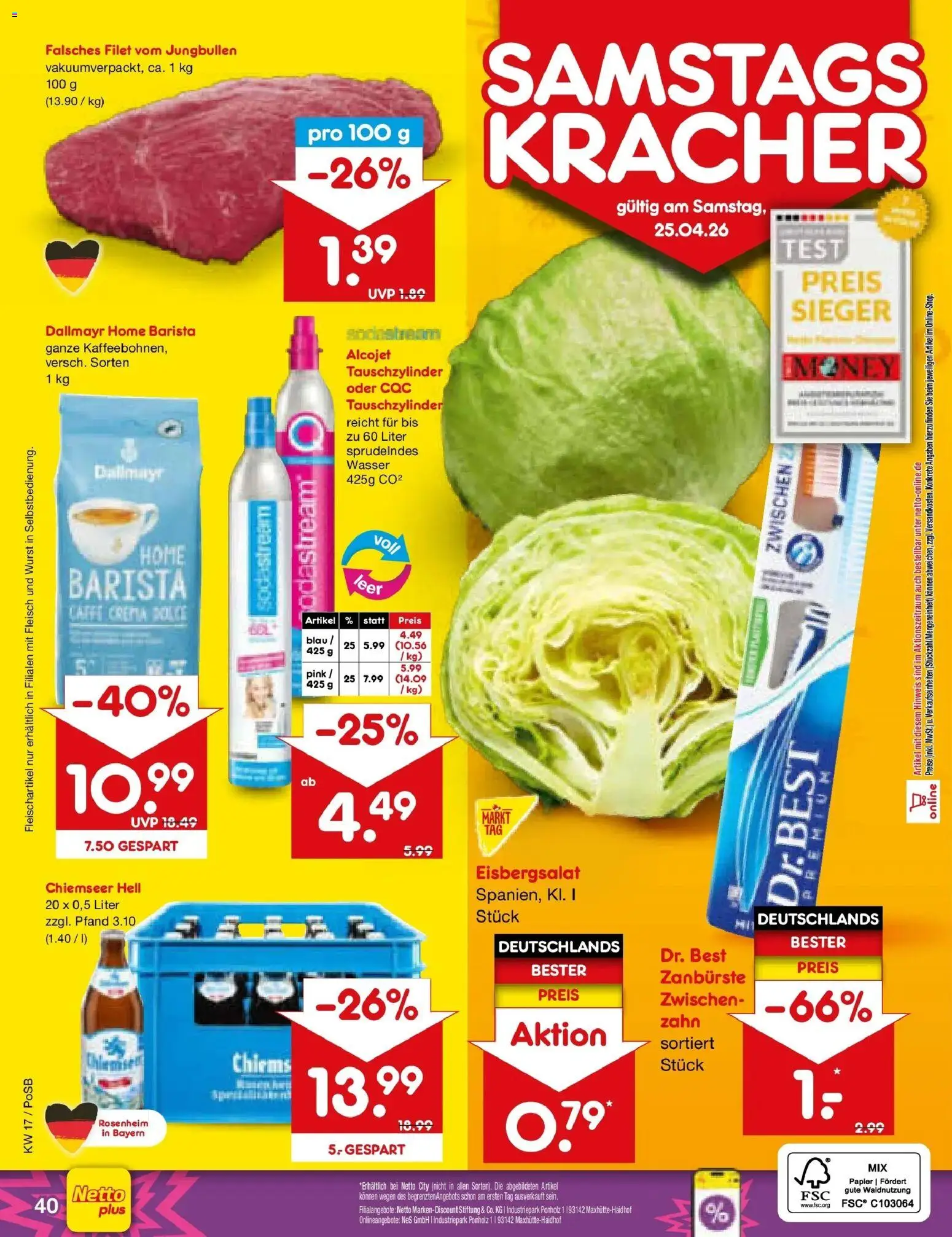 Netto Marken-Discount Prospekt Regensburg	 – gültig ab 20.04.2026 | Seite: 52 | Produkte: Eisbergsalat, Dallmayr, Wurst, Sodastream