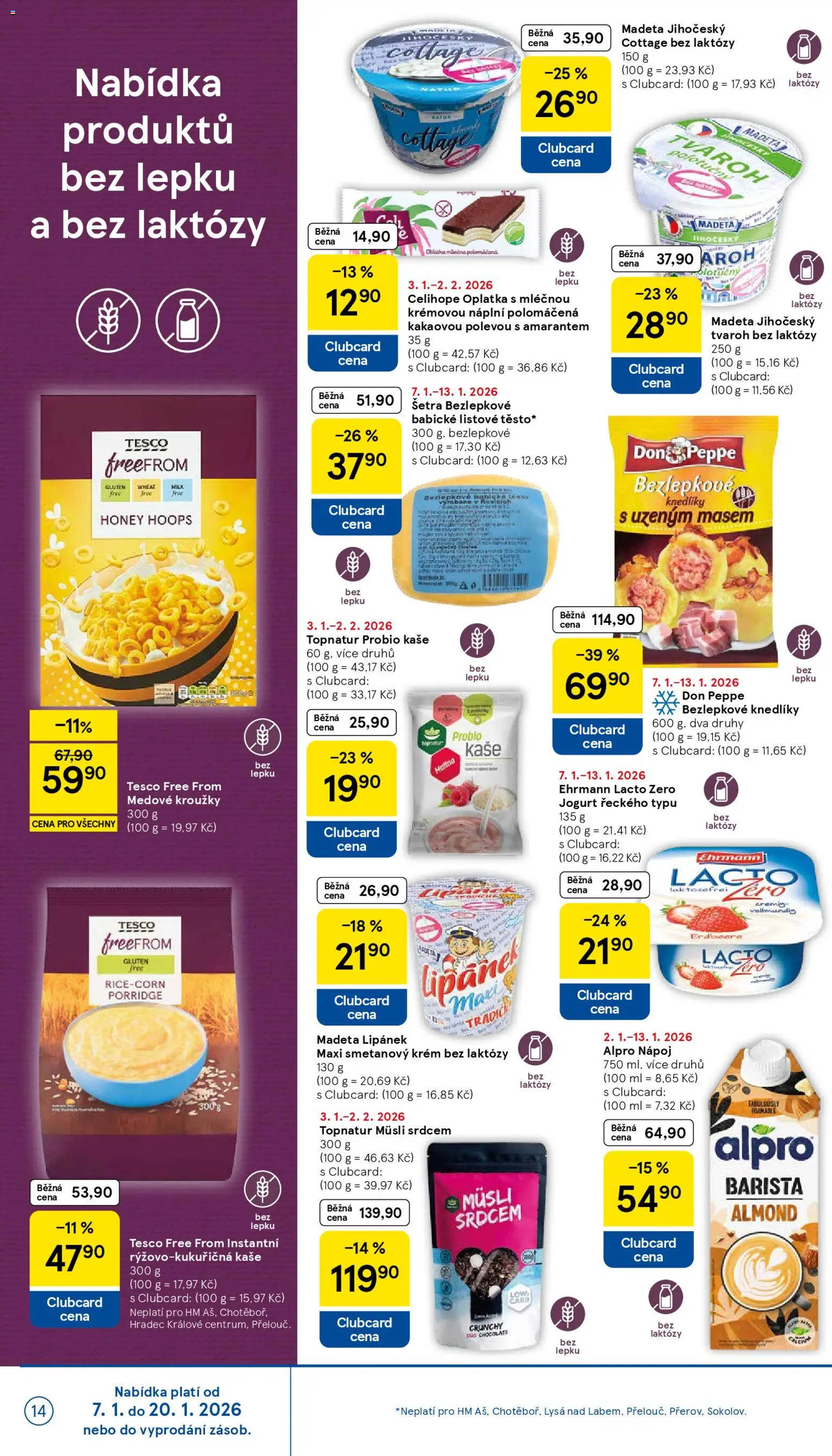 Tesco leták - Hypermarket od 07.01.2026 | Strana: 14 | Produkty: Tvaroh, Listové těsto, Tvaroh bez laktózy, Alpro