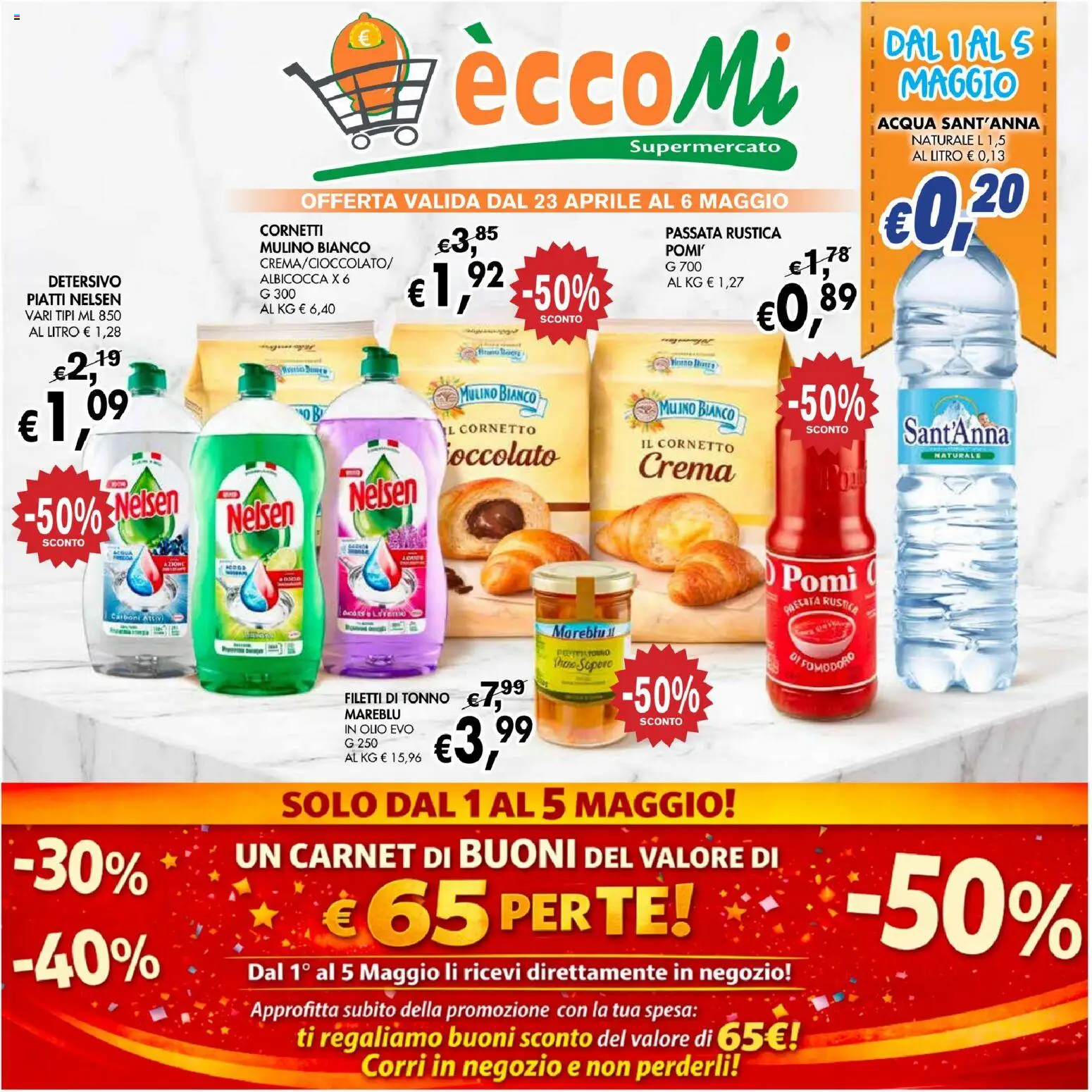 Volantino Coal del 23.04.2026 | Pagina: 1 | Prodotti: Crema, Cornetto, Acqua, Tonno