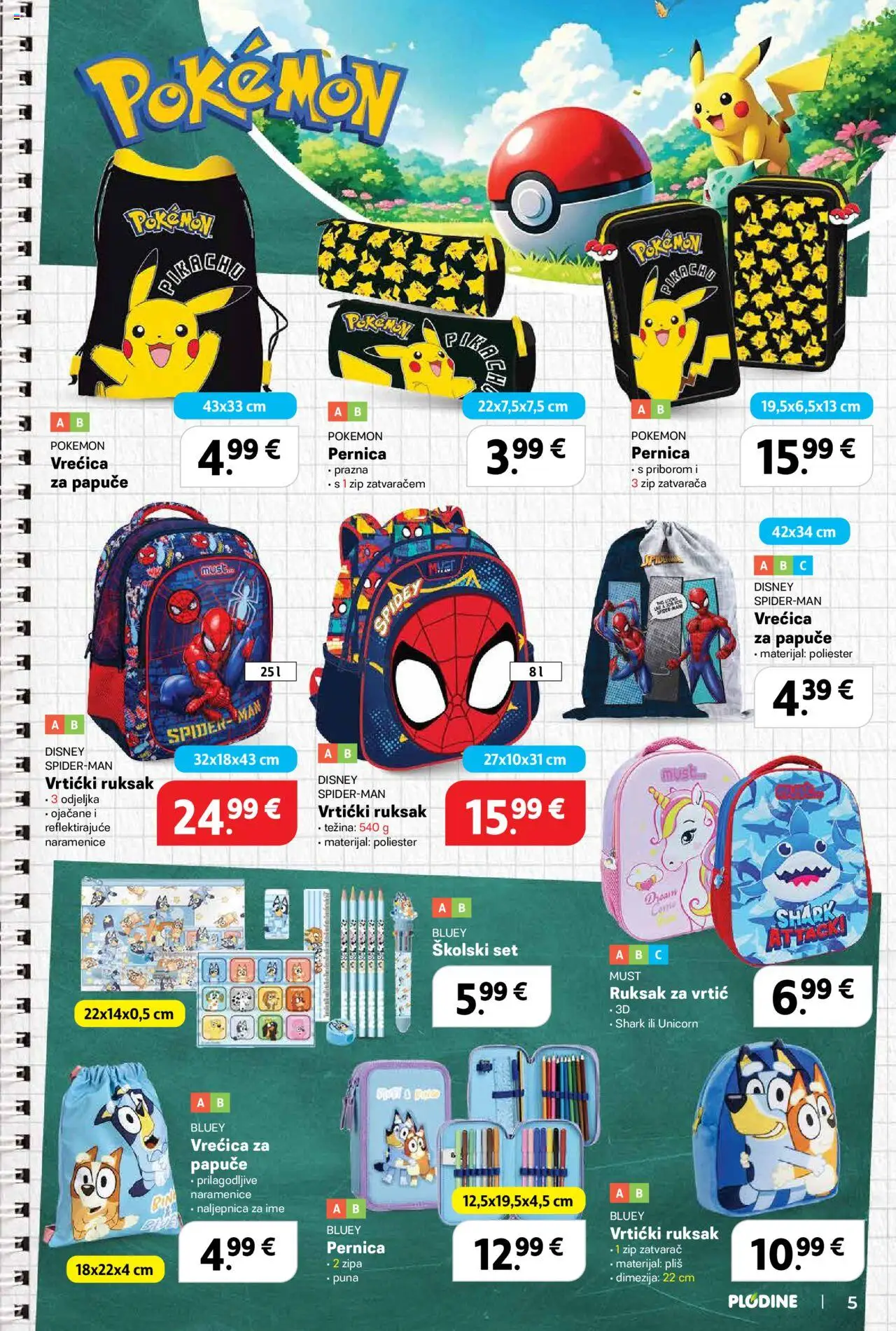 Plodine katalog | vrijedi od 13.08.2025 | Stranica: 5 | Proizvodi: Pernica, Papuče, Ruksak