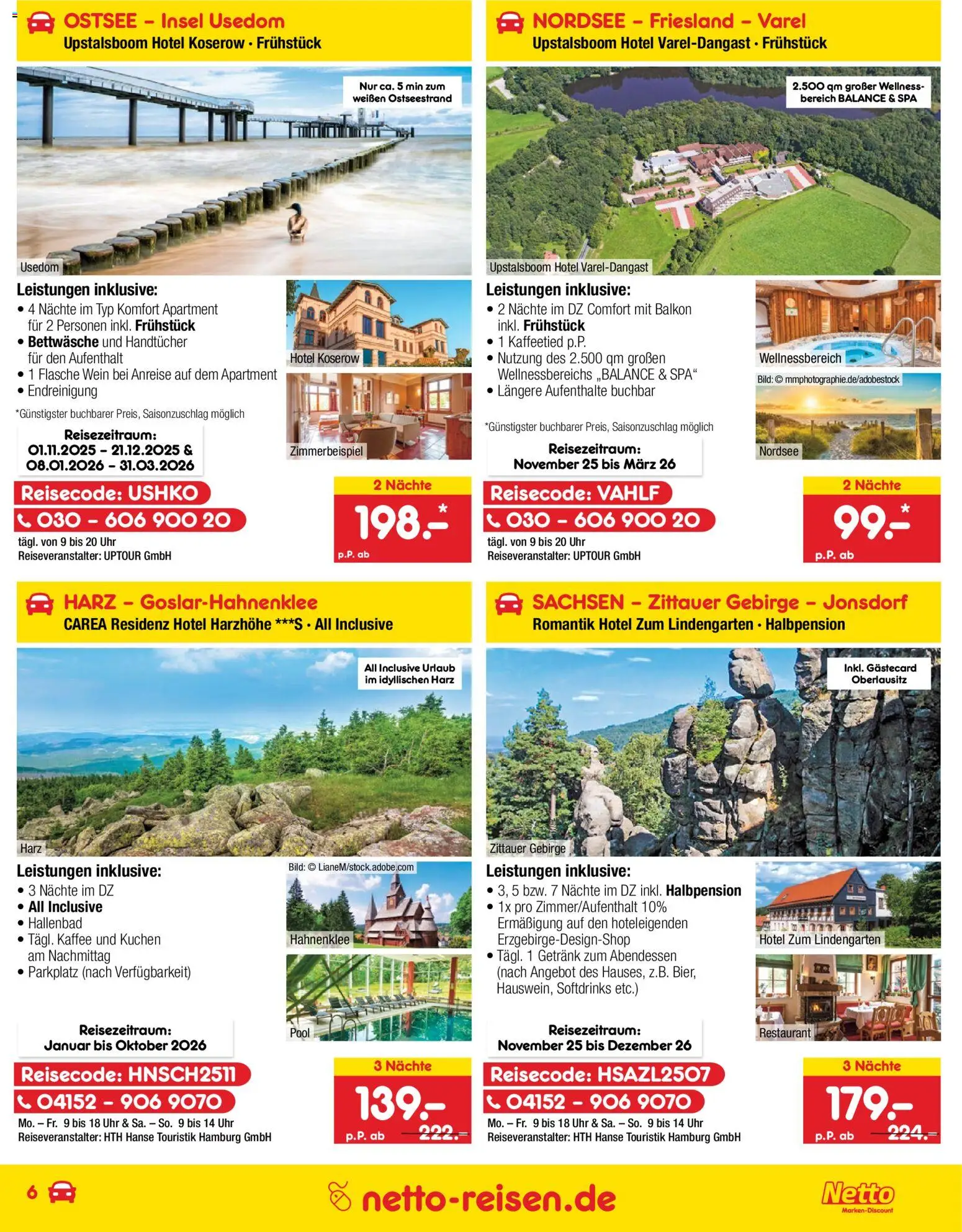 Netto Reisen Prospekt 	 – gültig ab 30.10.2025 | Seite: 6 | Produkte: Kaffee, Bettwäsche, Wein, Kuchen