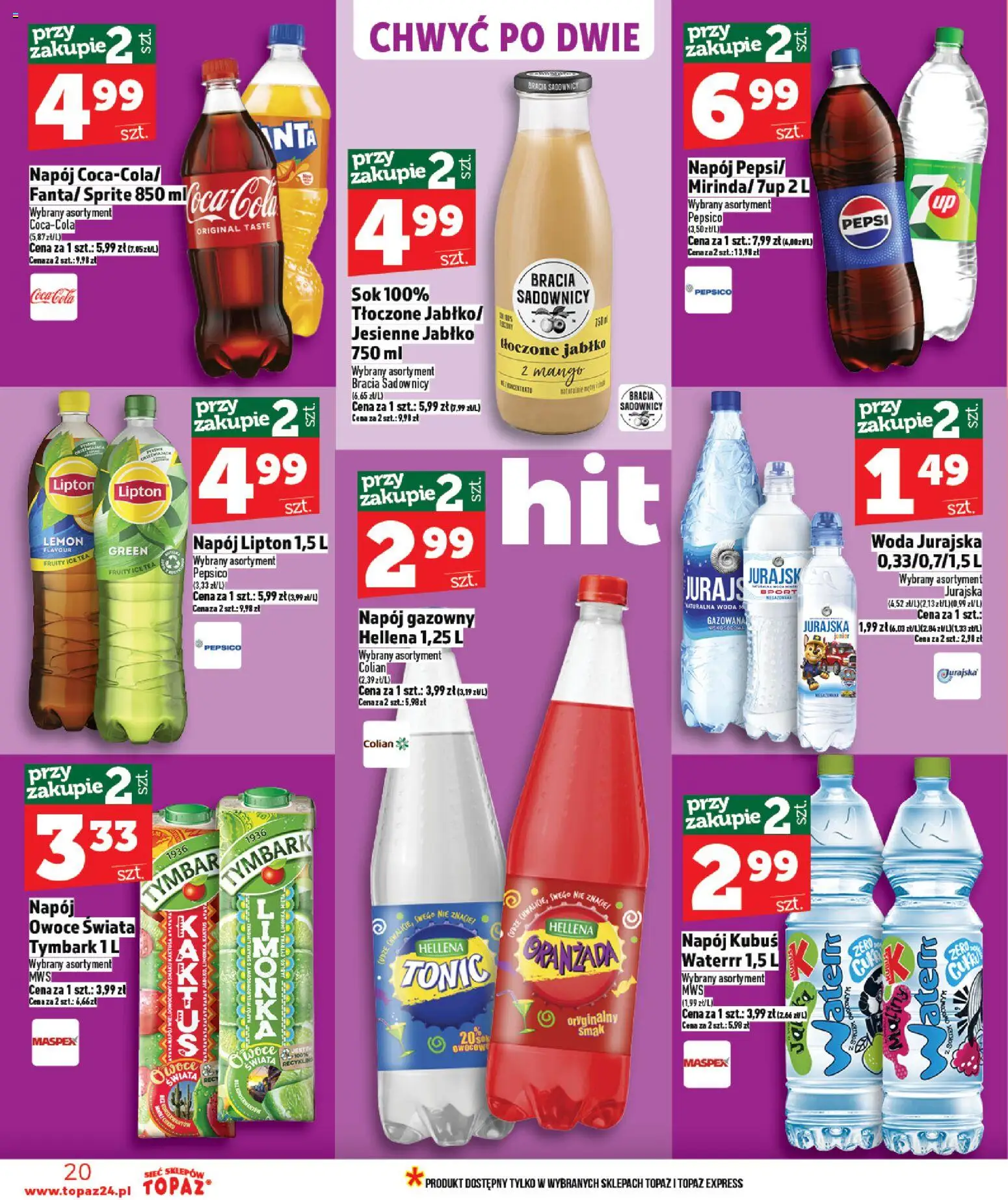Topaz gazetka - MAZ od 05.03.2026 | Strona: 20 | Produkty: Ice Tea, Pepsi, Coca cola, Owoce