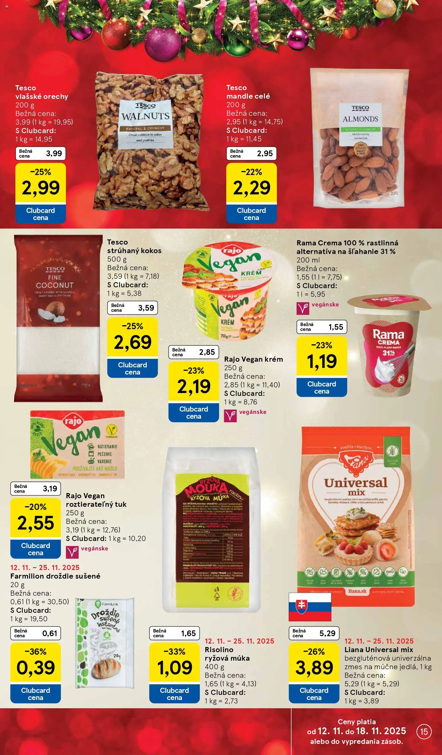 Nové Tesco akcie – leták je platný od 12.11.2025 | Strana: 15 | Produkty: Maslo, Orechy, Múka, Rama