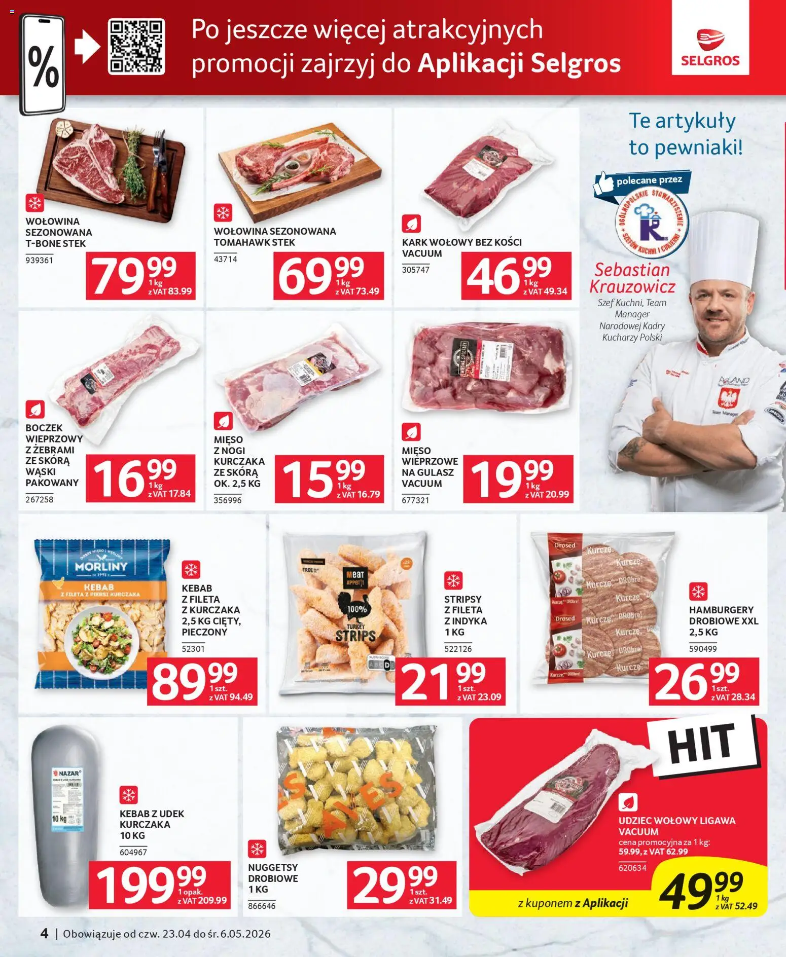 Selgros cash&carry gazetka - Oferta dla gastronomii od 23.04.2026 | Strona: 4 | Produkty: Kebab, Boczek wieprzowy, Hamburgery, Wołowina