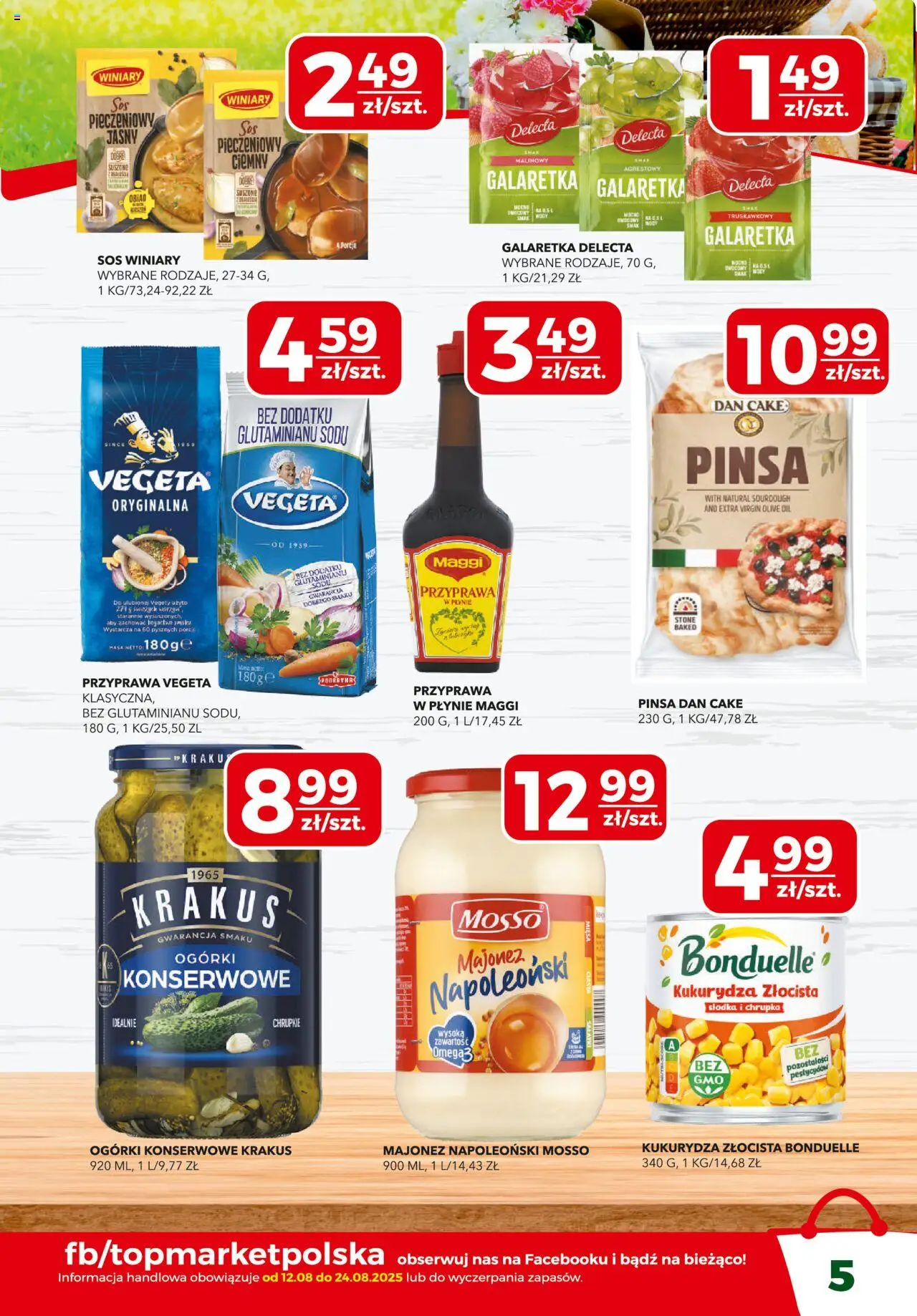 Top Market Gazetka od 12.08.2025 | Strona: 5 | Produkty: Galaretka, Ogórki, Sos, Ogórki konserwowe