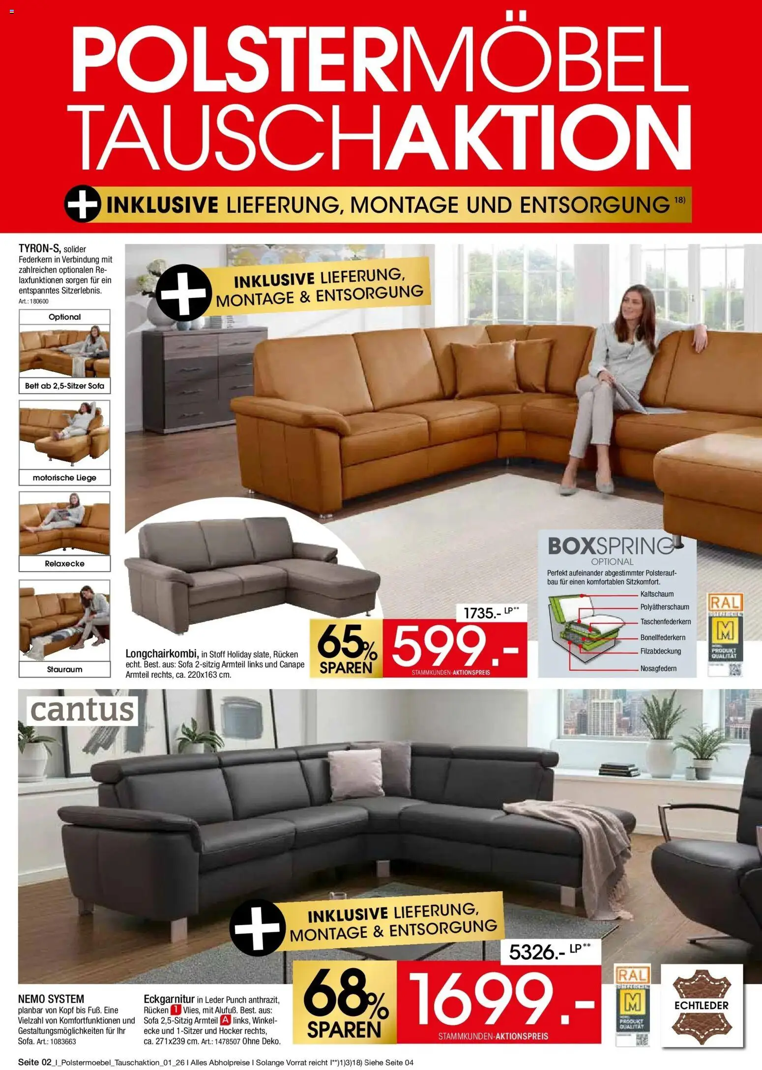 Zurbrüggen Polstermöbel Tauschaktion – gültig ab 31.03.2026 | Seite: 2 | Produkte: Hocker, Bett, Sofa, Liege