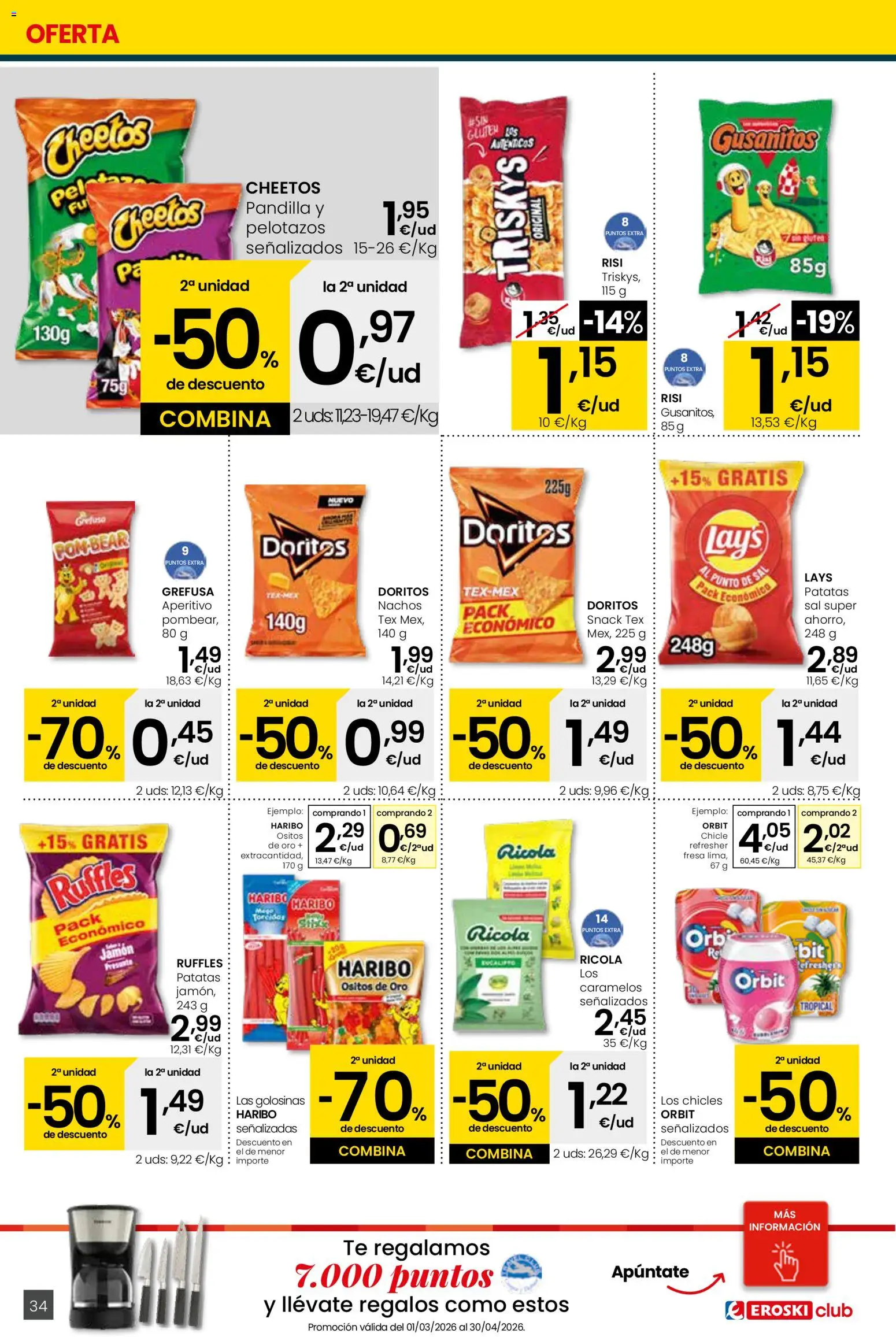 Eroski - Quieres ahorrar conmigo │ válido desde el 26.03.2026 | Página: 34 | Productos: Καλτσάκια μισά, Jamón, Golosinas, Té