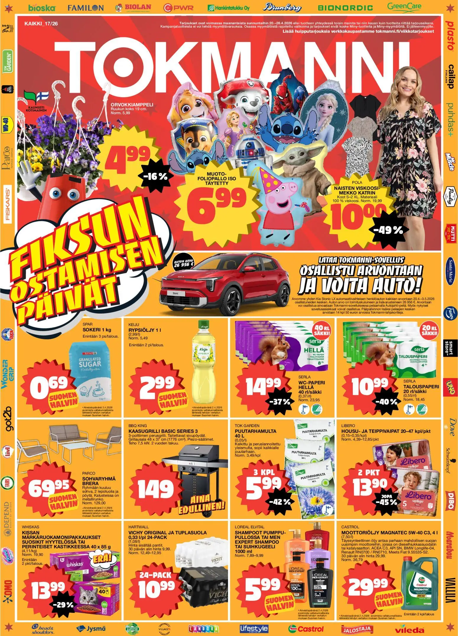 Tokmanni tarjoukset – voimassa 20.04.2026 alkaen | Sivu: 1 | Tuotteet: Kaasugrilli, Moottoriöljy, Wc-paperi, Pumppu