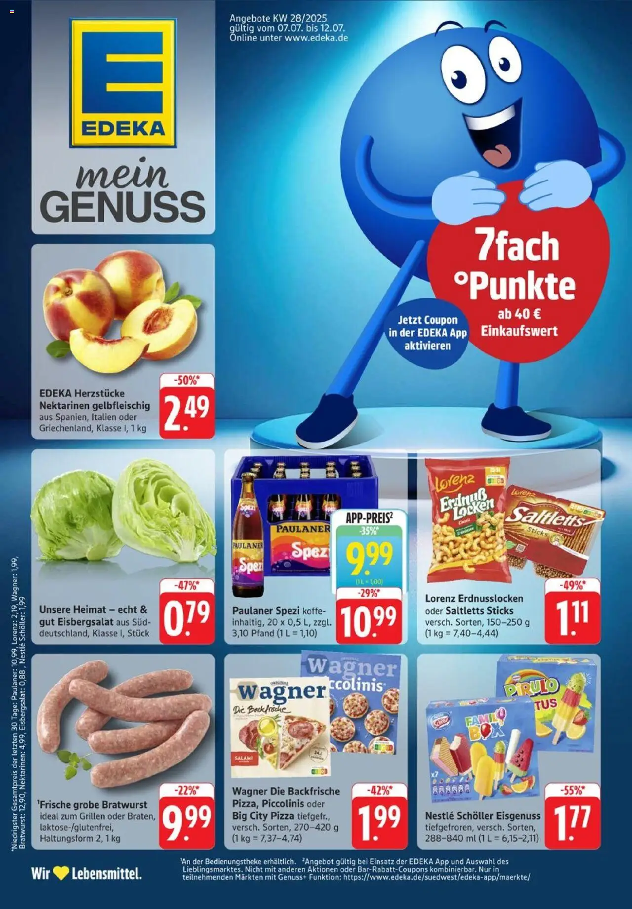 Edeka Prospekt 	 - gültig ab dem 07.07.2025 | Seite: 1 | Produkte: Nektarinen, Paulaner spezi, Piccolinis, Pizza