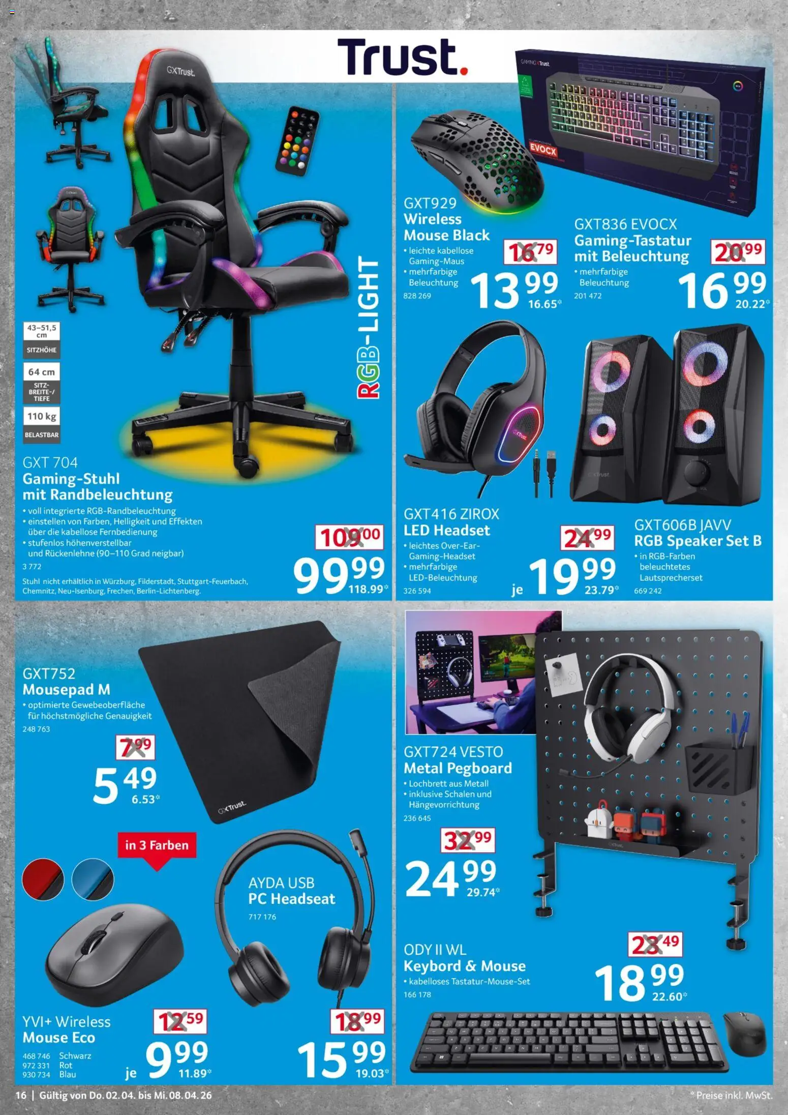 Selgros Non Food – gültig ab 02.04.2026 | Seite: 16 | Produkte: USB, Gamingstuhl, Headset, PC