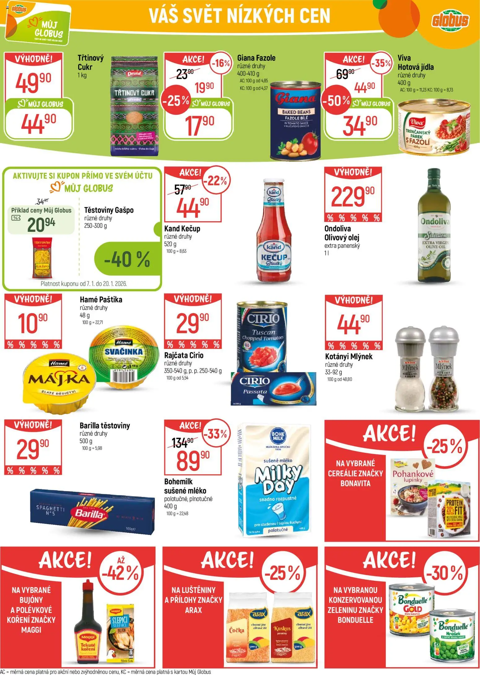 Globus leták - Praha Čakovice od 07.01.2026 | Strana: 20 | Produkty: Třtinový cukr, Hotová jídla, Fazole, Protein