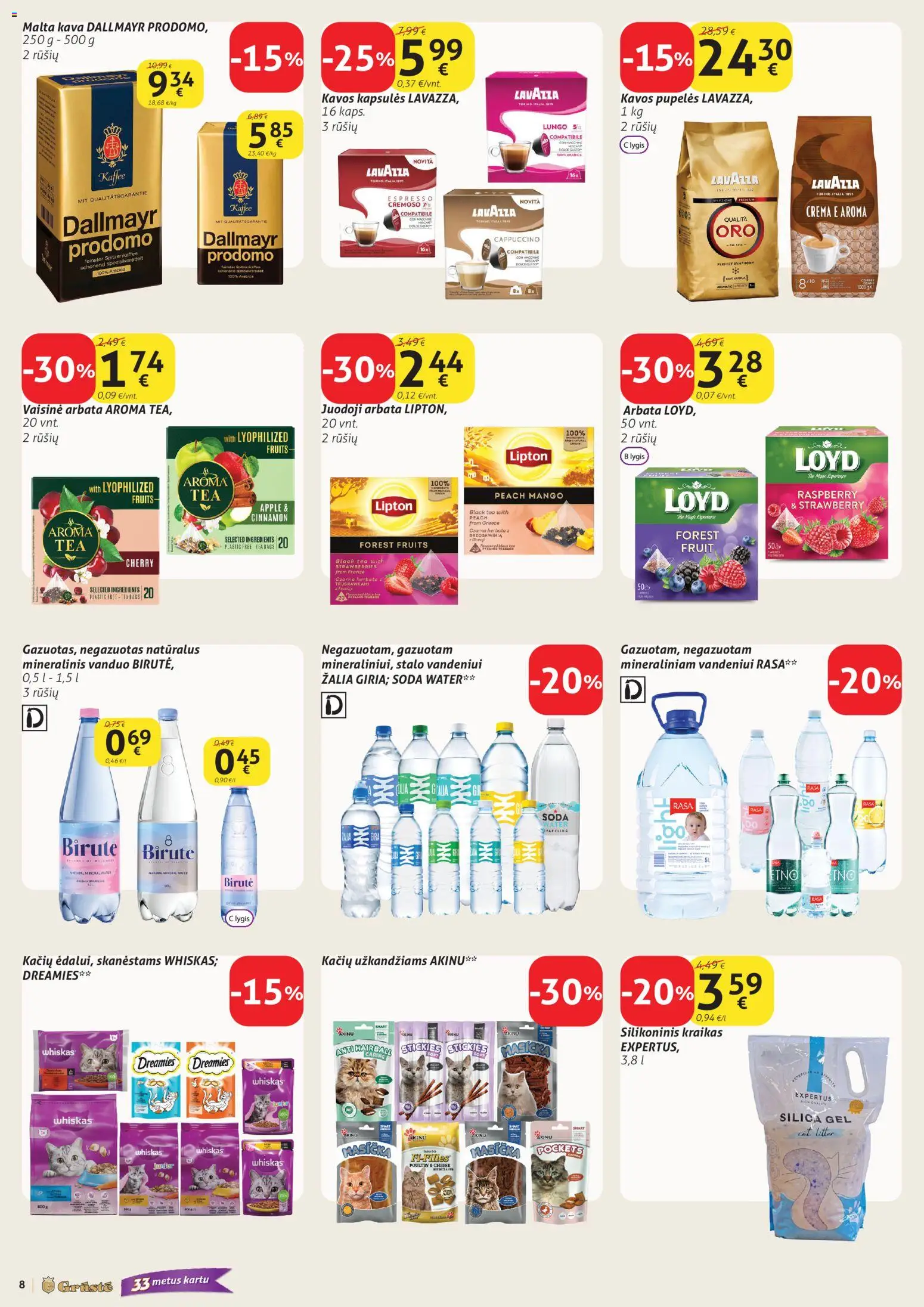 GRUSTE akcijos nuo 02.01.2026 | Puslapis: 8 | Prekių: Pupelės, Kavos pupelės, Arbata, Mineralinis vanduo