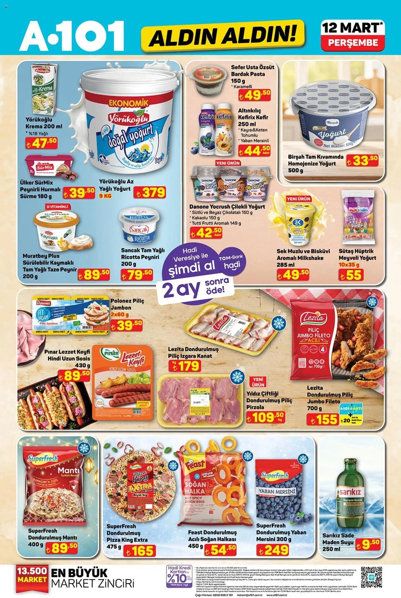 A101 - Katalog Aldın Aldın - 12.03.2026 tarihinden itibaren geçerlidir | Sayfa: 1 | Ürünler: Kefir, Meyveli yoğurt, Peynir, Izgara