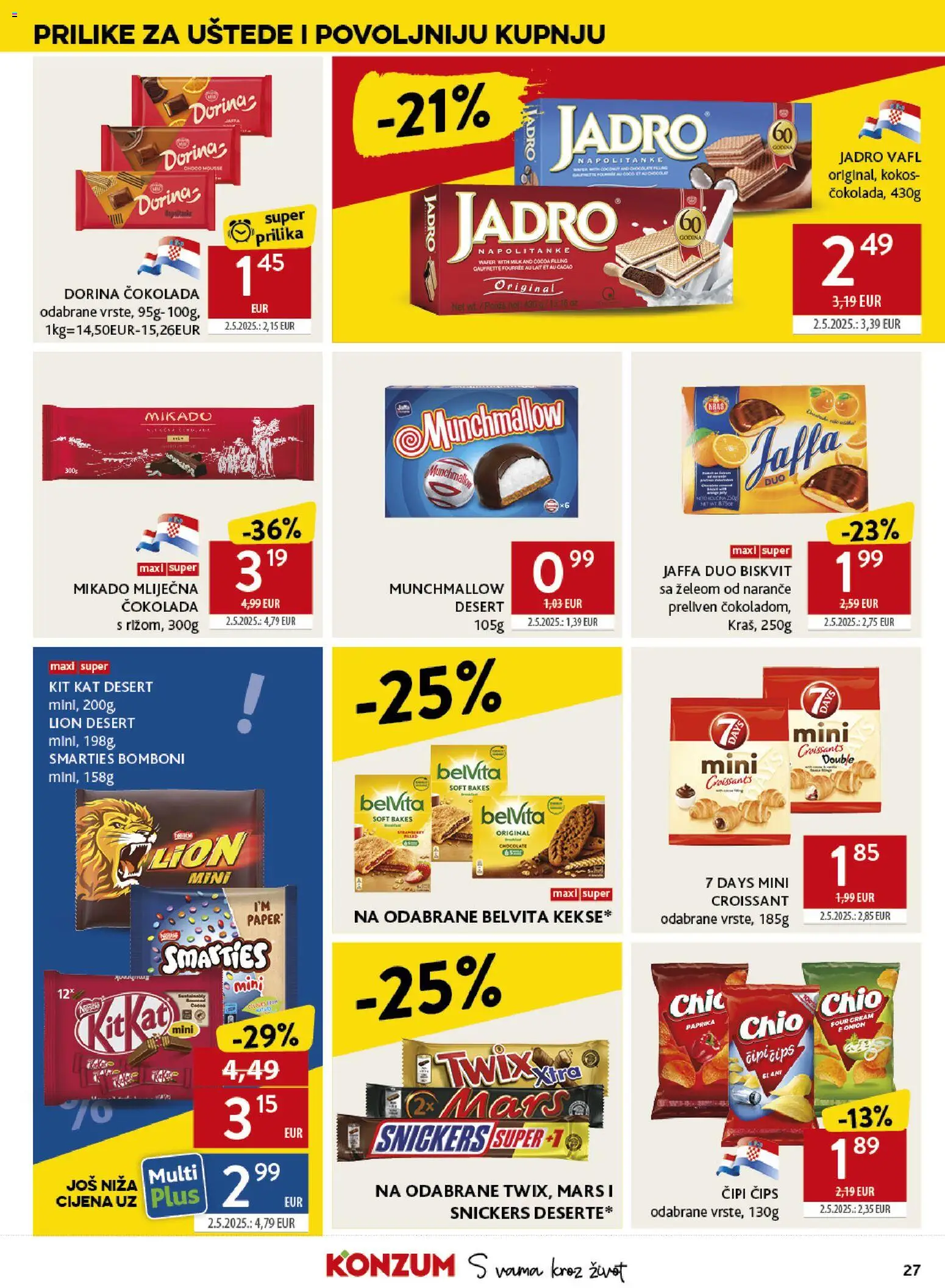 Konzum HR akciós ujság - amely érvényes a következő dátumtól: 14.01.2026 | Oldal: 27 | Termékek: Croissant, Snickers