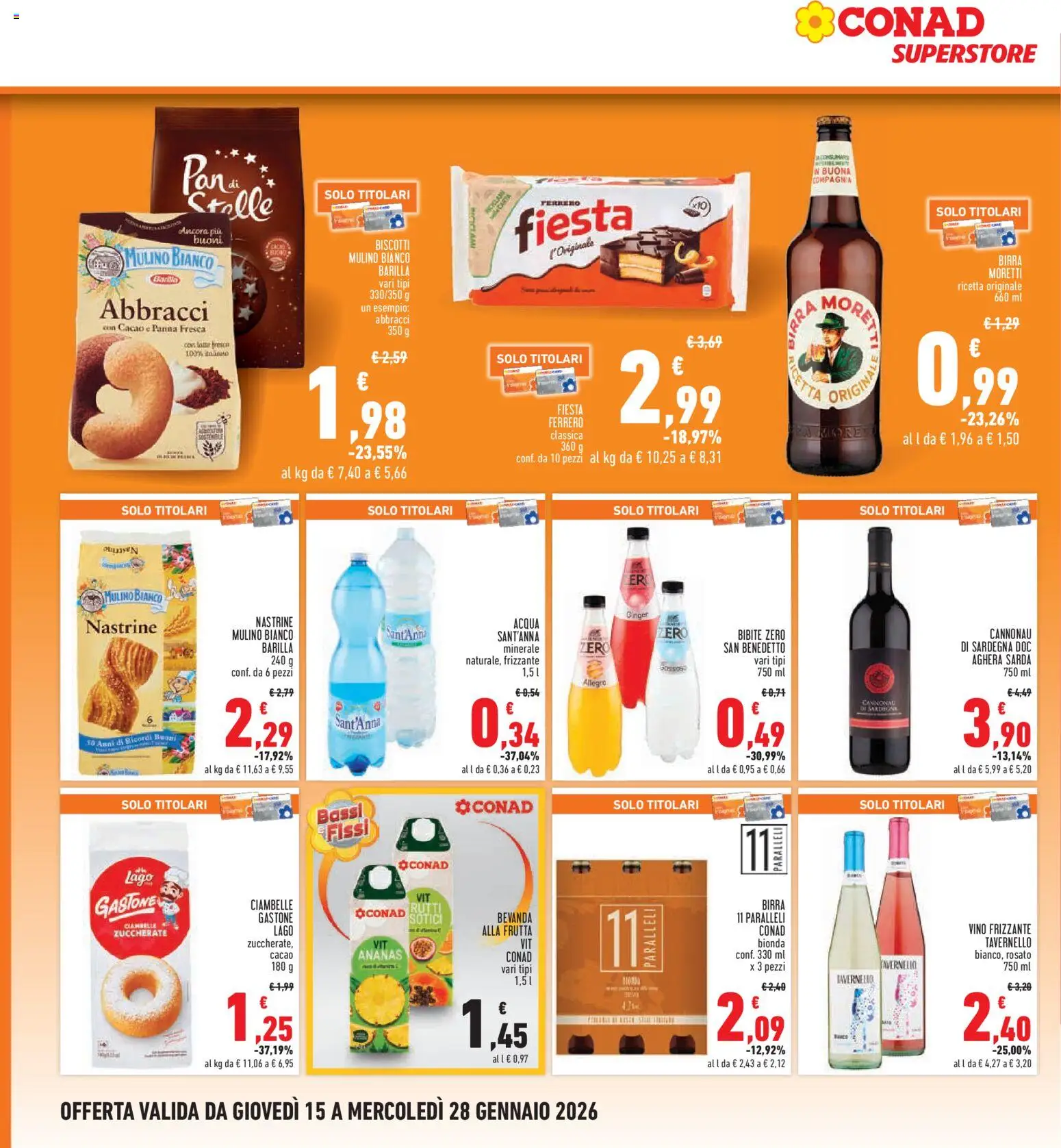Volantino Conad del 15.01.2026 | Pagina: 22 | Prodotti: Ciambelle, Biscotti, Acqua, Bibite